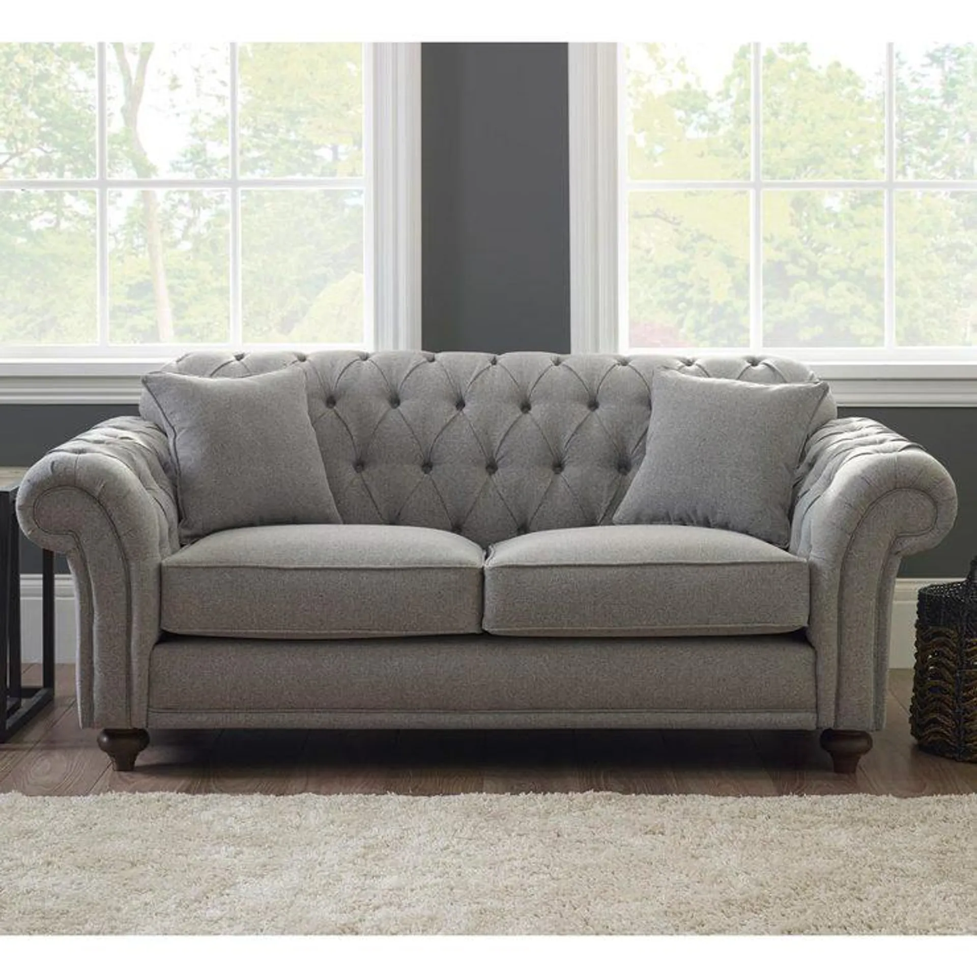 Bordeaux Button Back Fabric 2 Seater, Grey