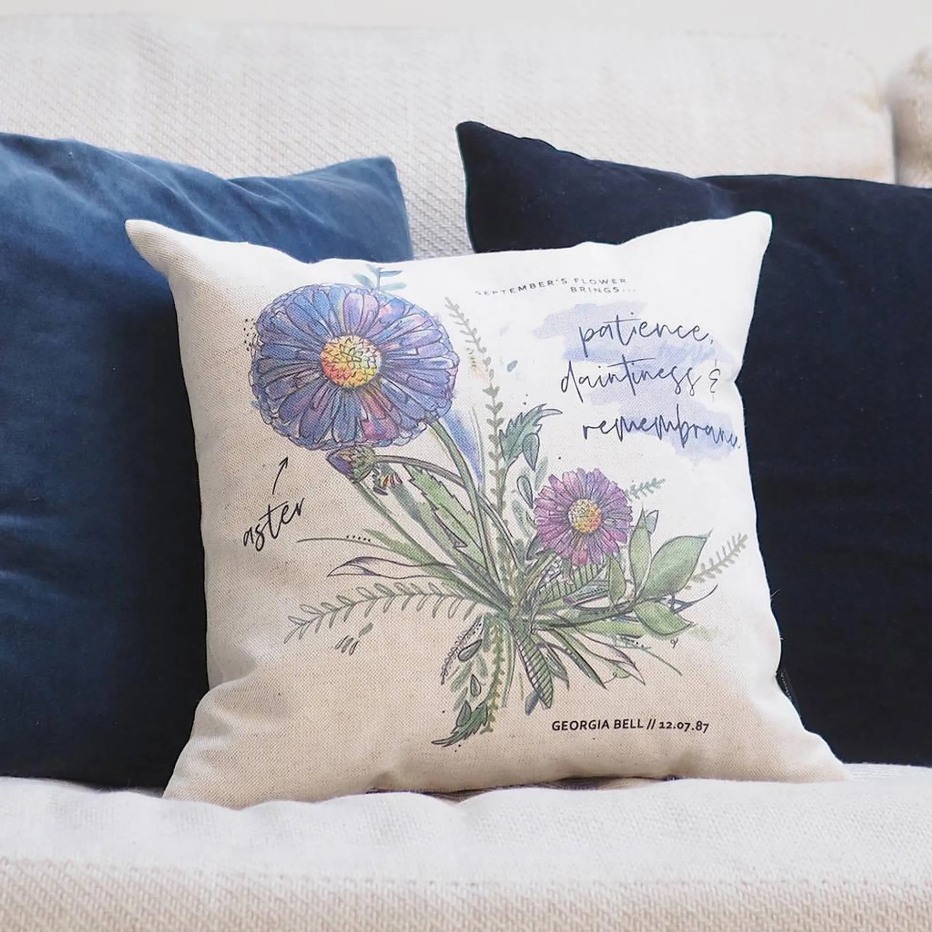 Personalised Birth Month Flower Cushion
