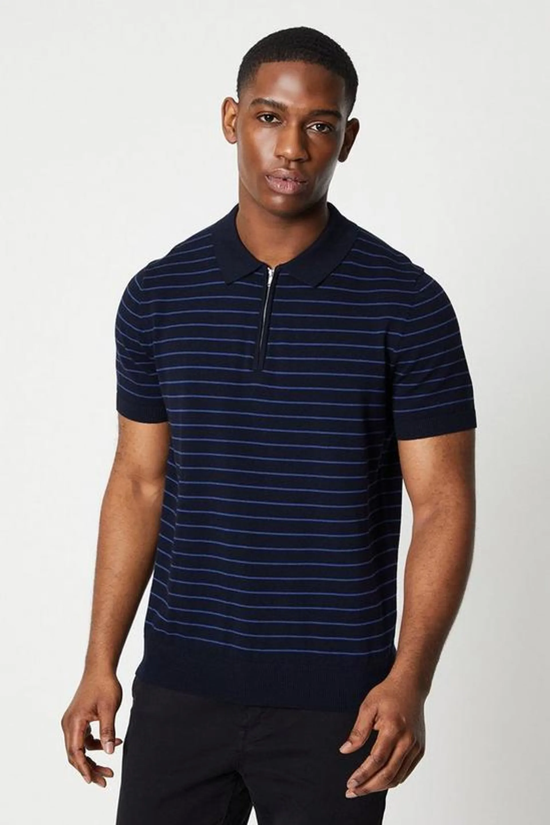 Horizontal Stripe Jacquard Knitted Polo