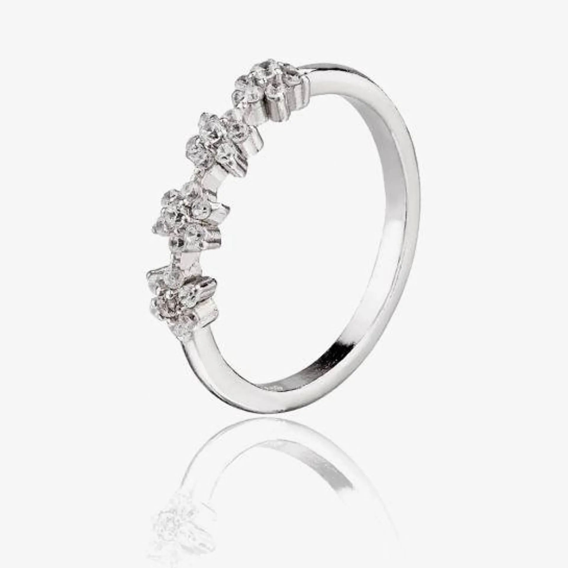 Sterling Silver Cubic Zirconia 4 Stars Cluster Ring