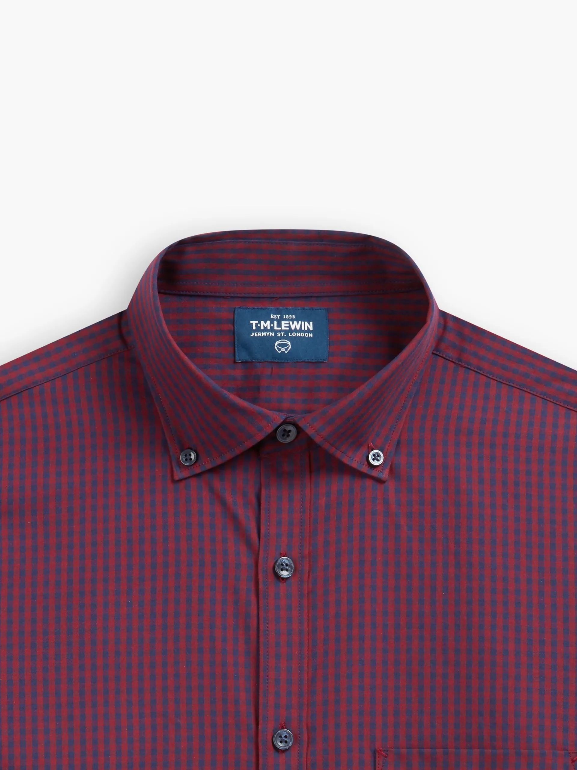 Slim Fit Navy & Red Gingham Oxford Weave Shirt