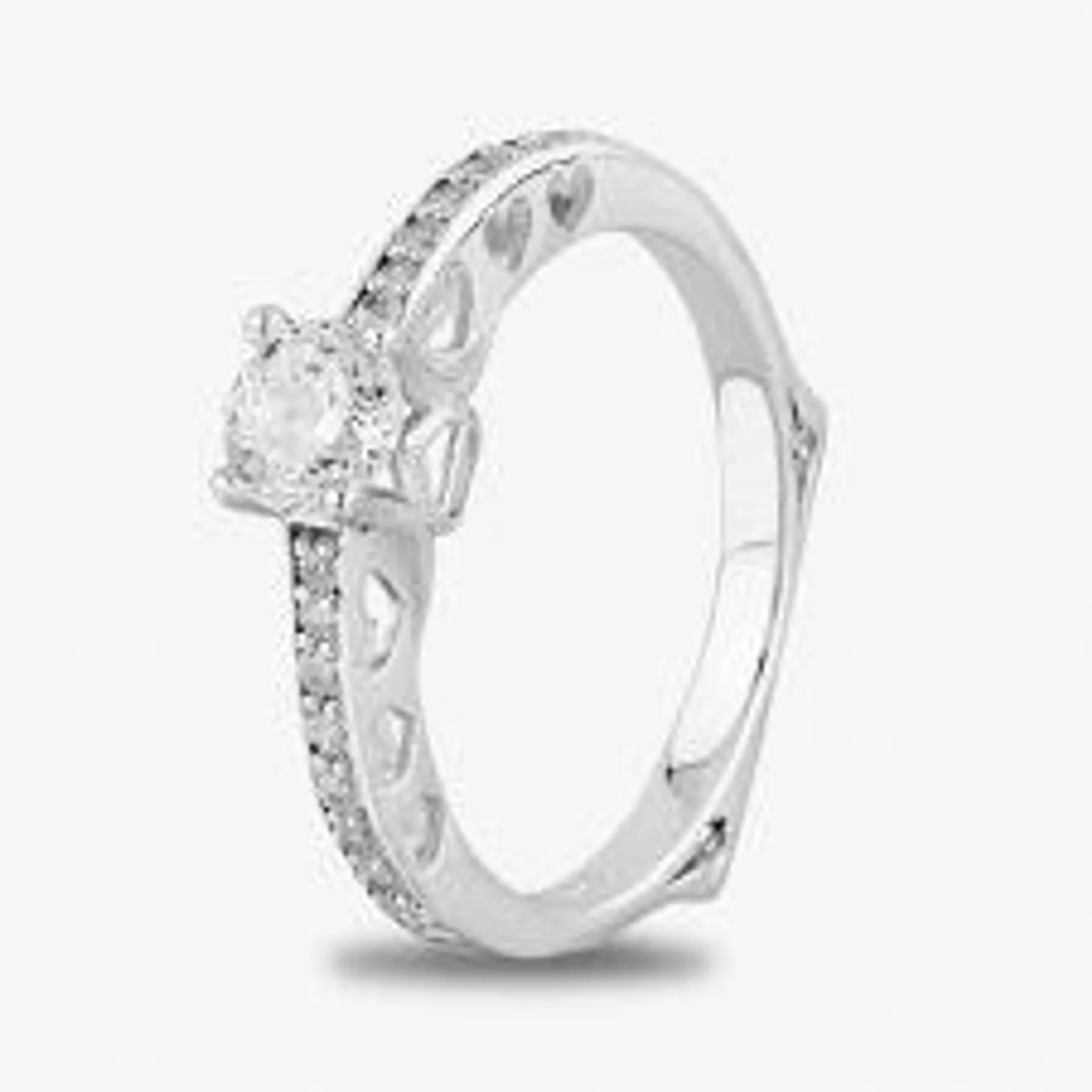 Silver Cubic Zirconia Cut-Out Heart Shouldered Ring R4449 3A