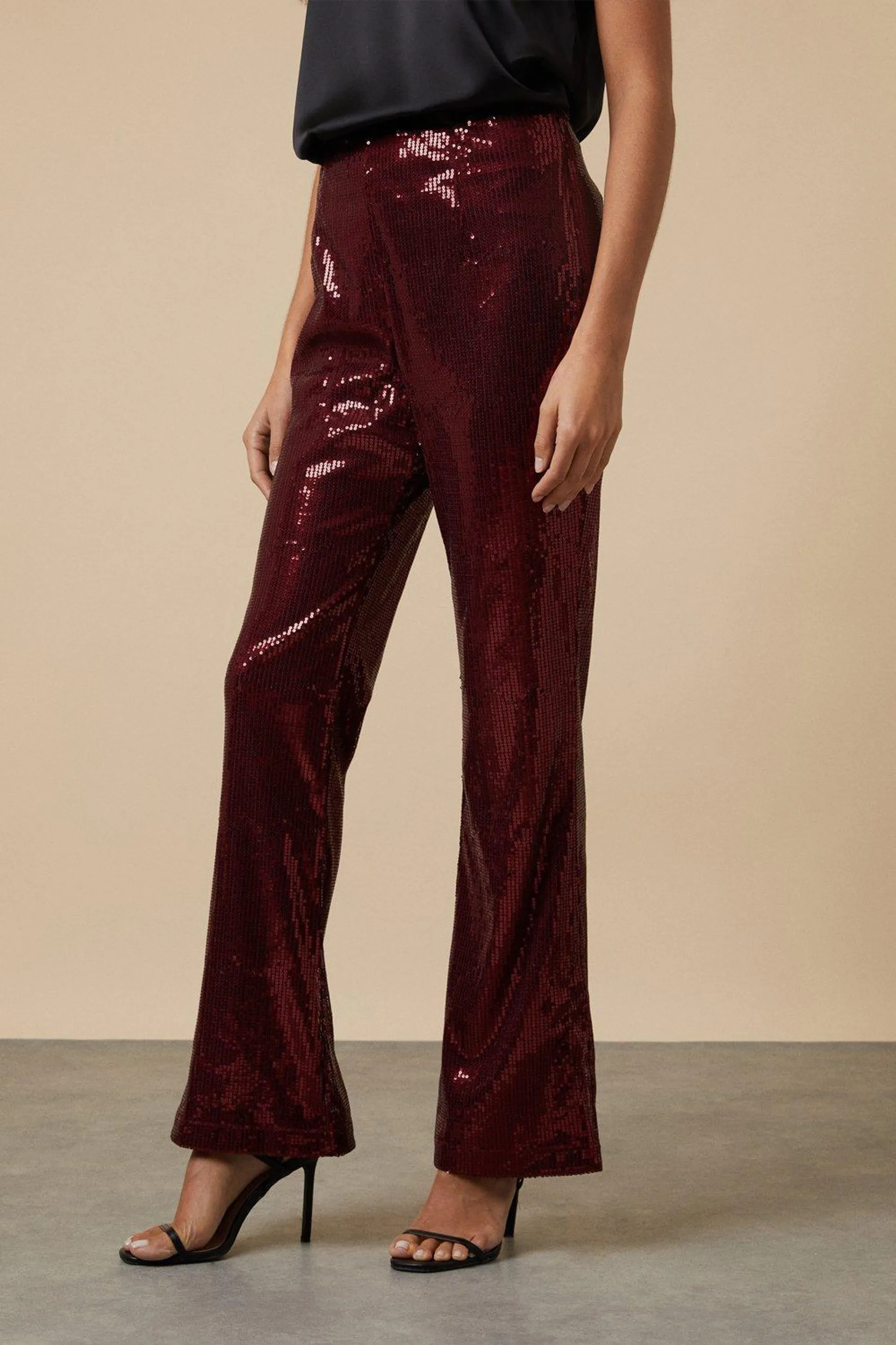 Red Sequin Bootcut Trousers