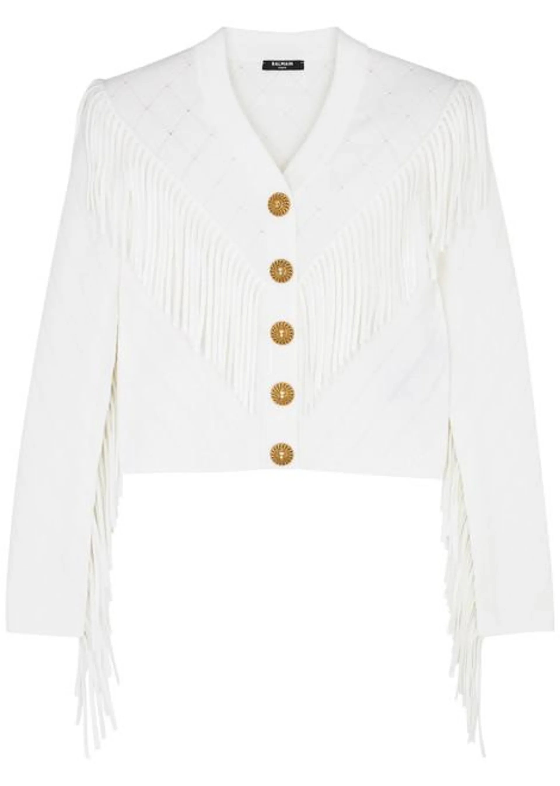 Fringed ribbed-knit cardigan