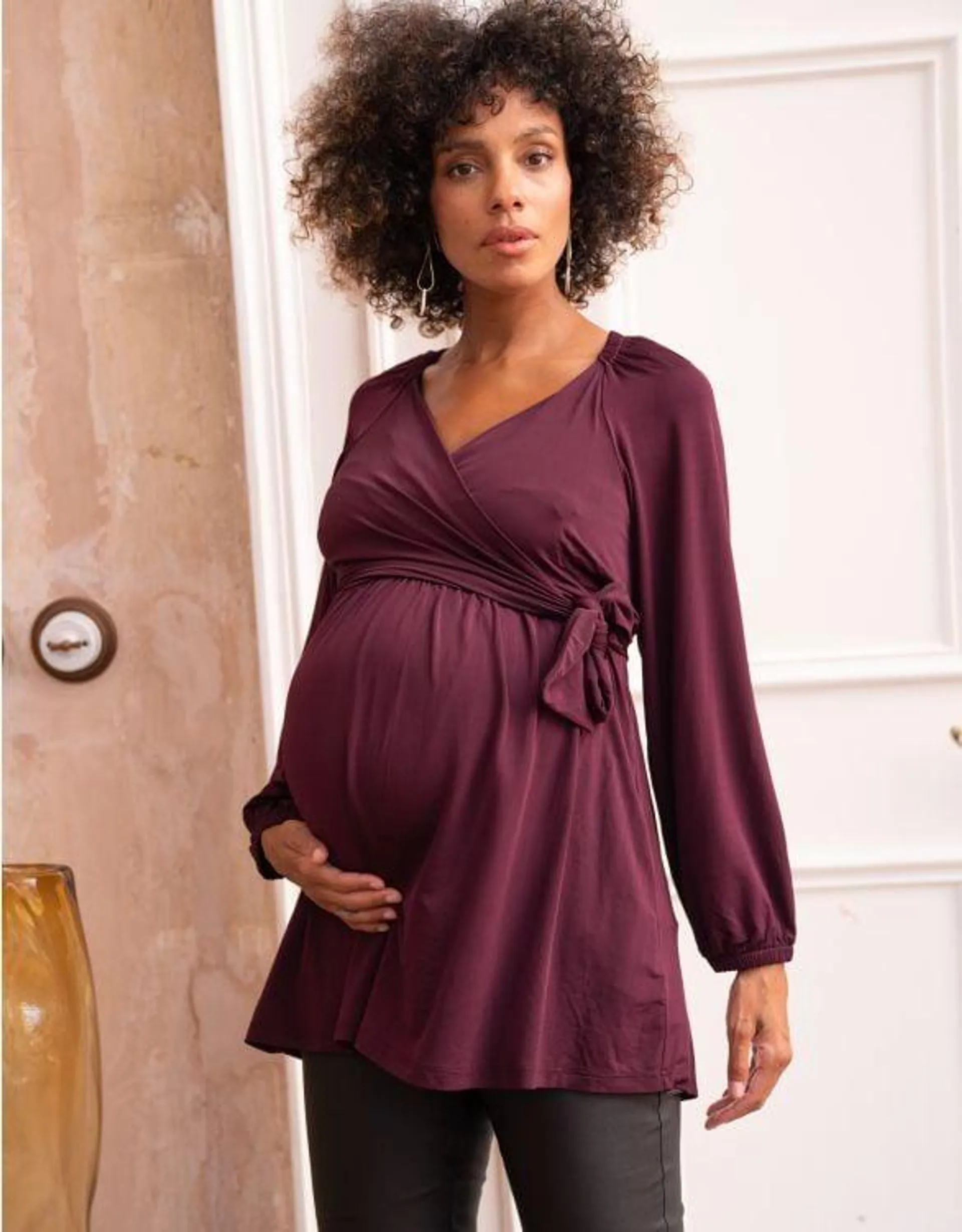 Plum Mock Wrap Maternity & Nursing Top