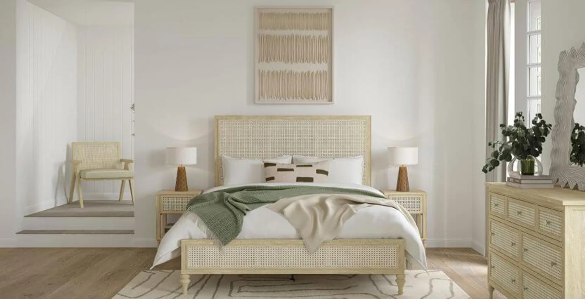 Light Vintage Rattan Bed