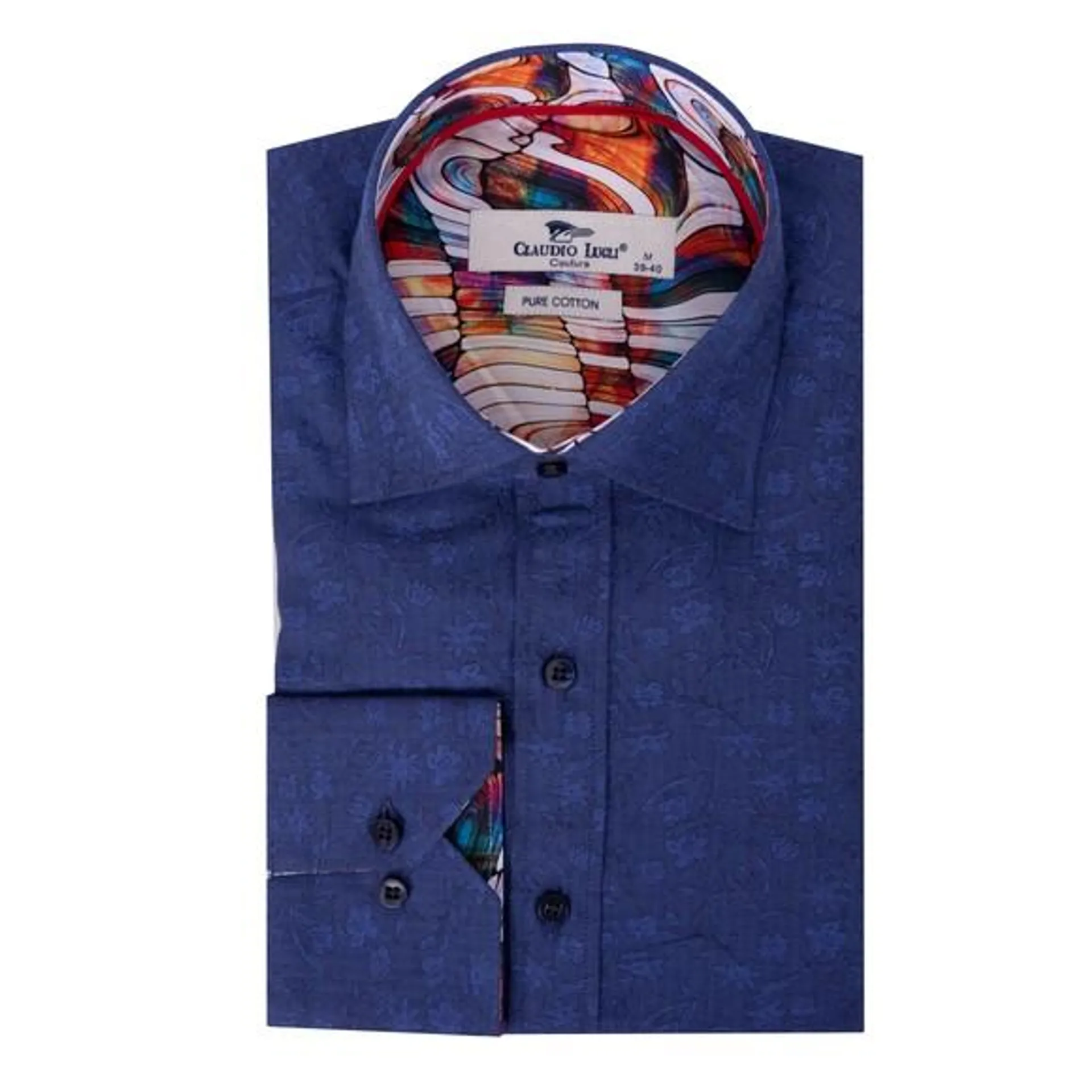 Mens Blue Self Pattern Floral Shirt