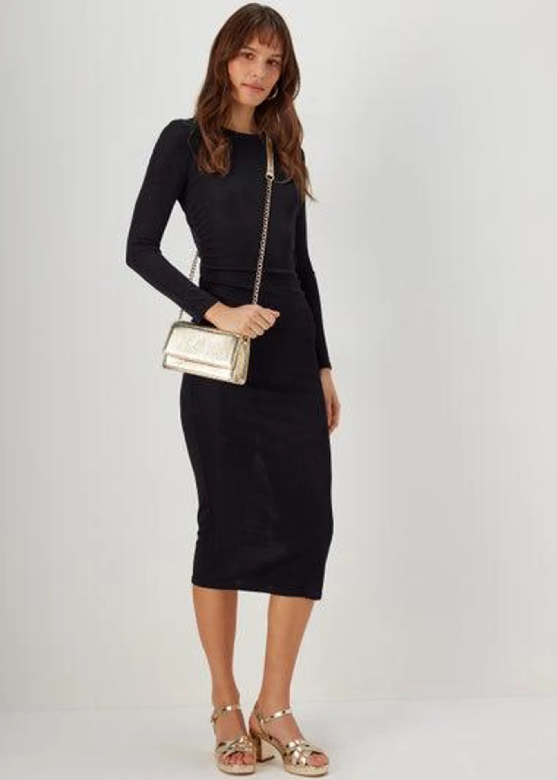 Black Ruched Side Dress - Size 16