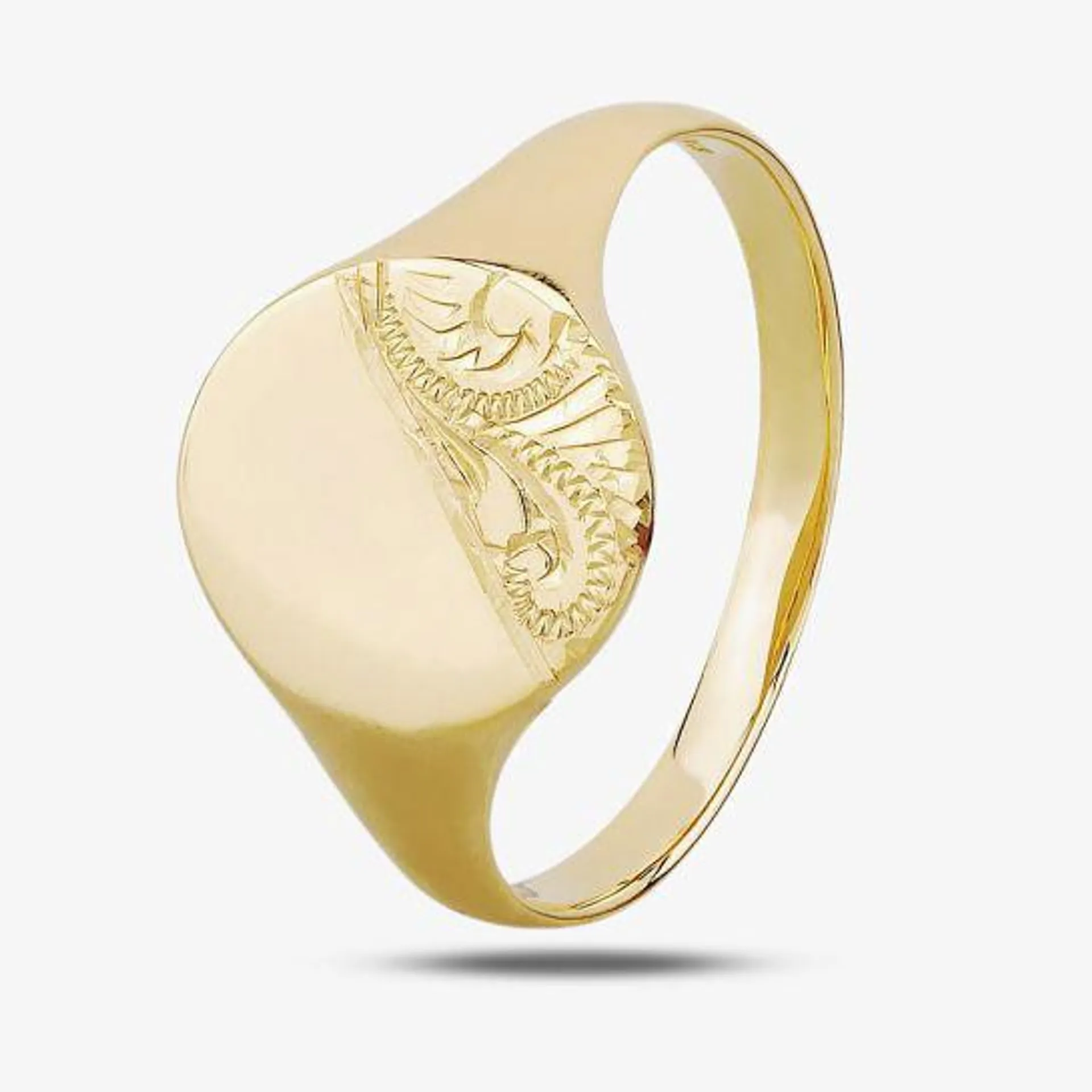 9ct Yellow Gold Half-Engraved Oval Signet Ring G36-A