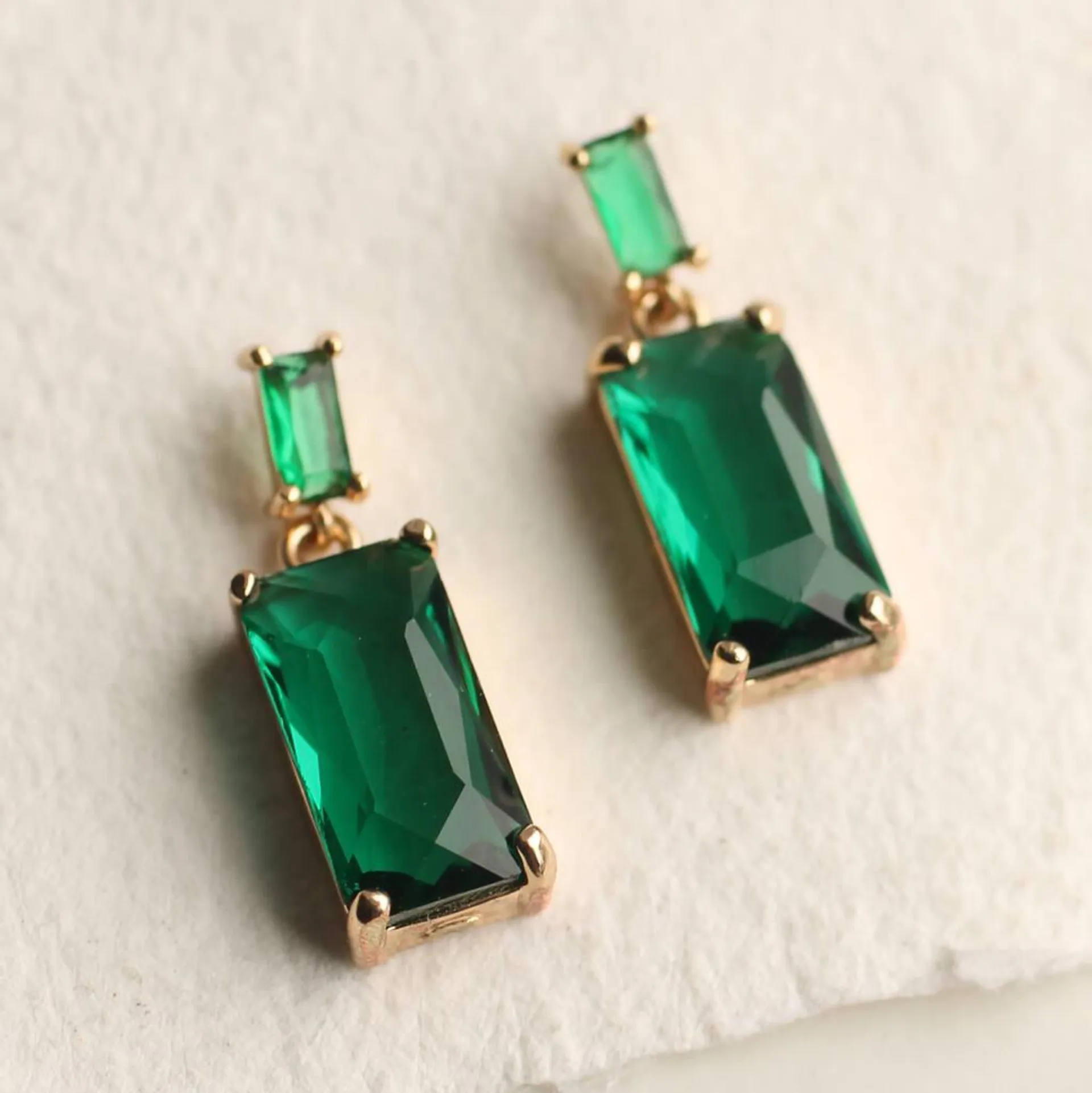 Emerald Block Baguette Earrings