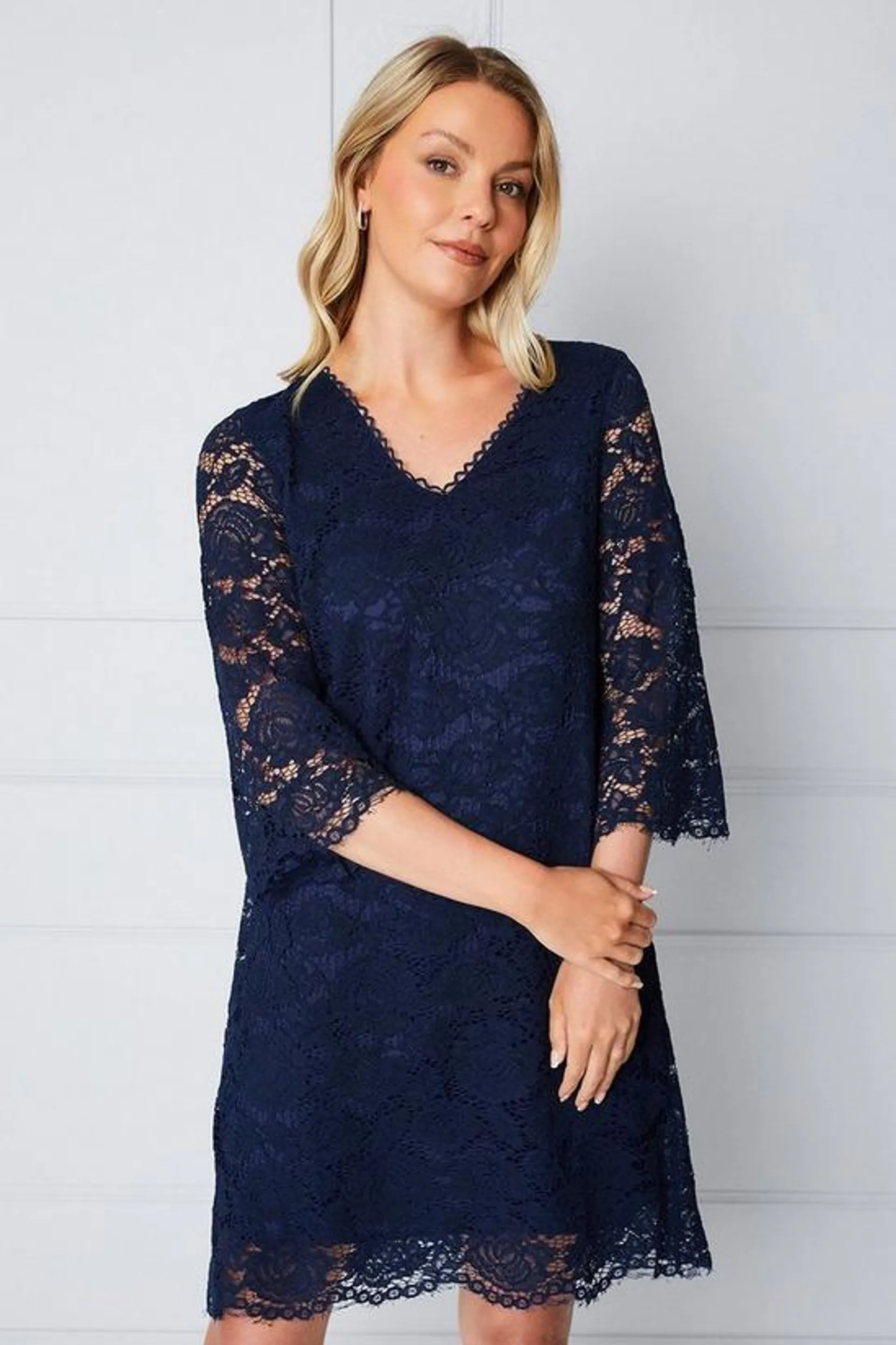 Lace ¾ Sleeve Shift Dress