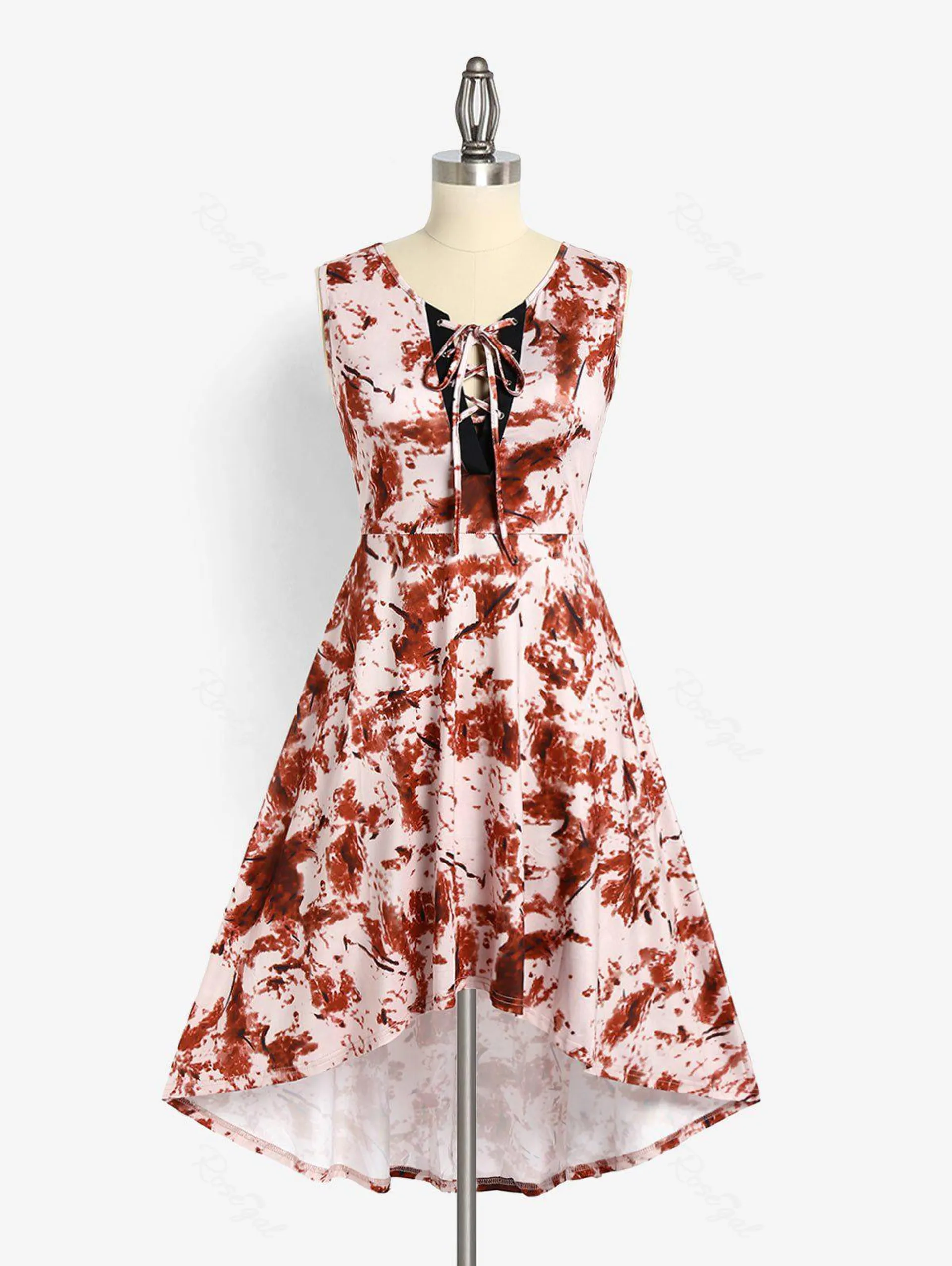 Plus Size Tie Dye Lace-up High Low Maxi Dress - L
