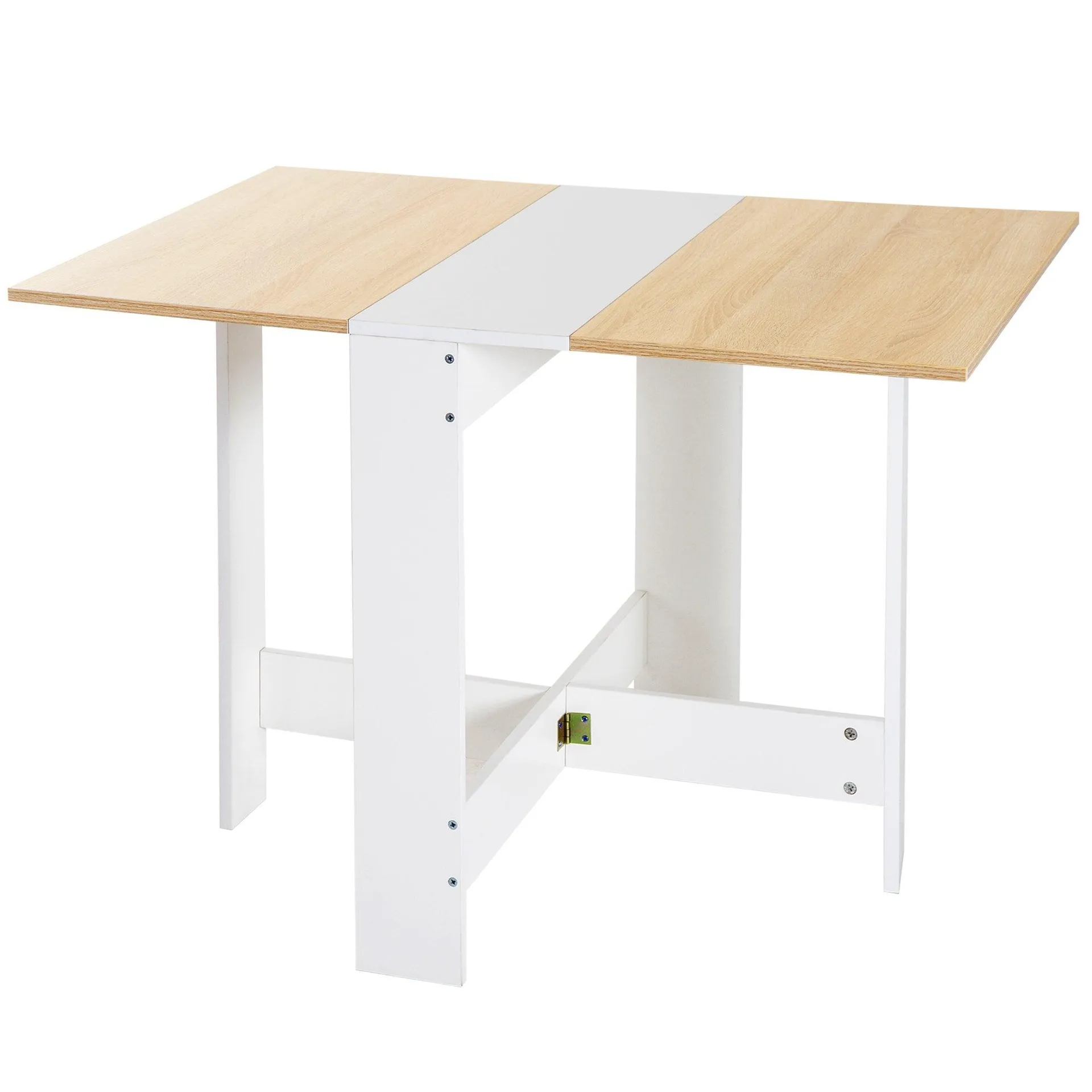 Drop Leaf Table Particle Board Wooden Folding Dining Writing Computer Desk Workstation - Oak White