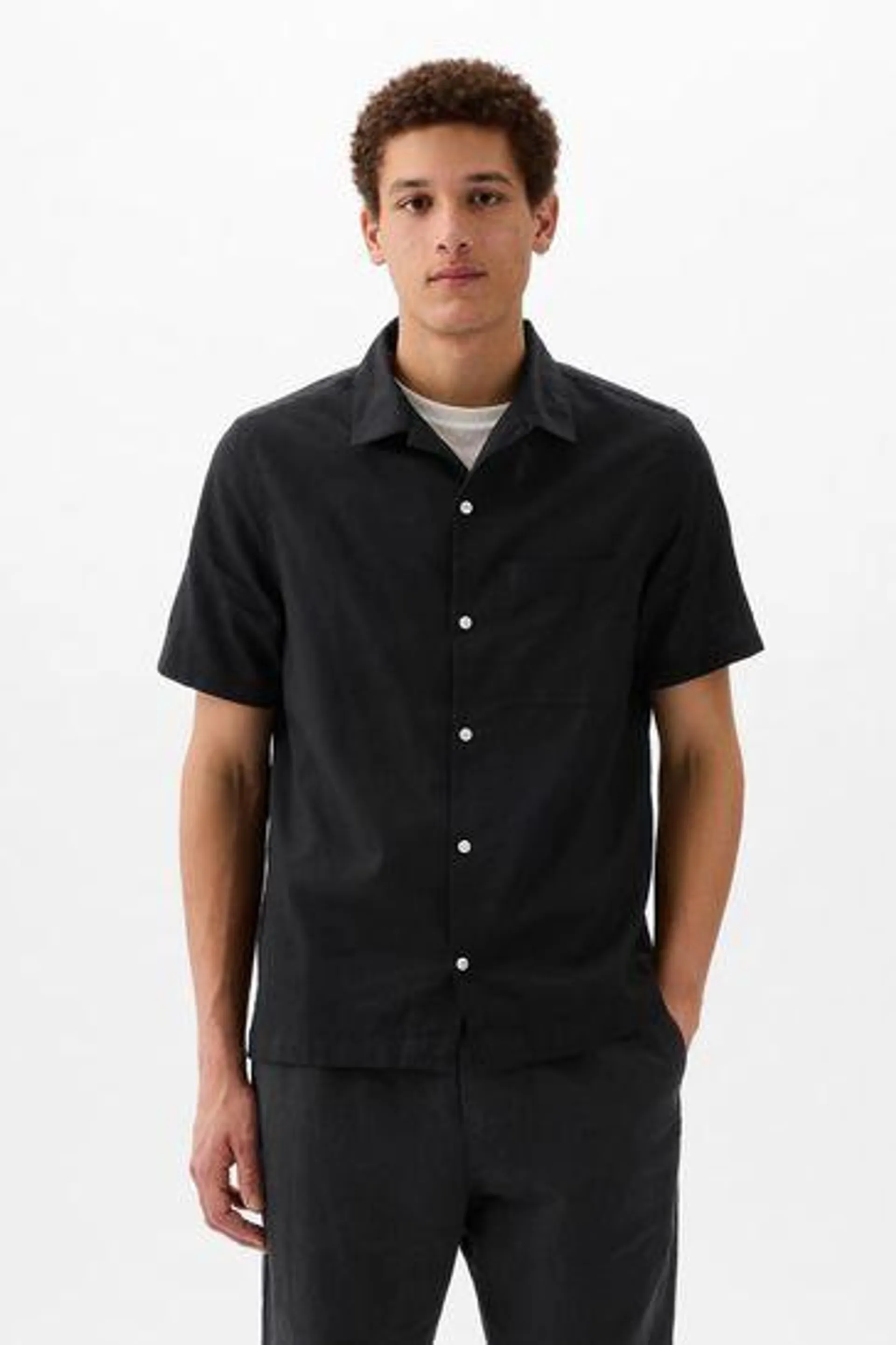 Short Sleeve Linen Cotton Shirt