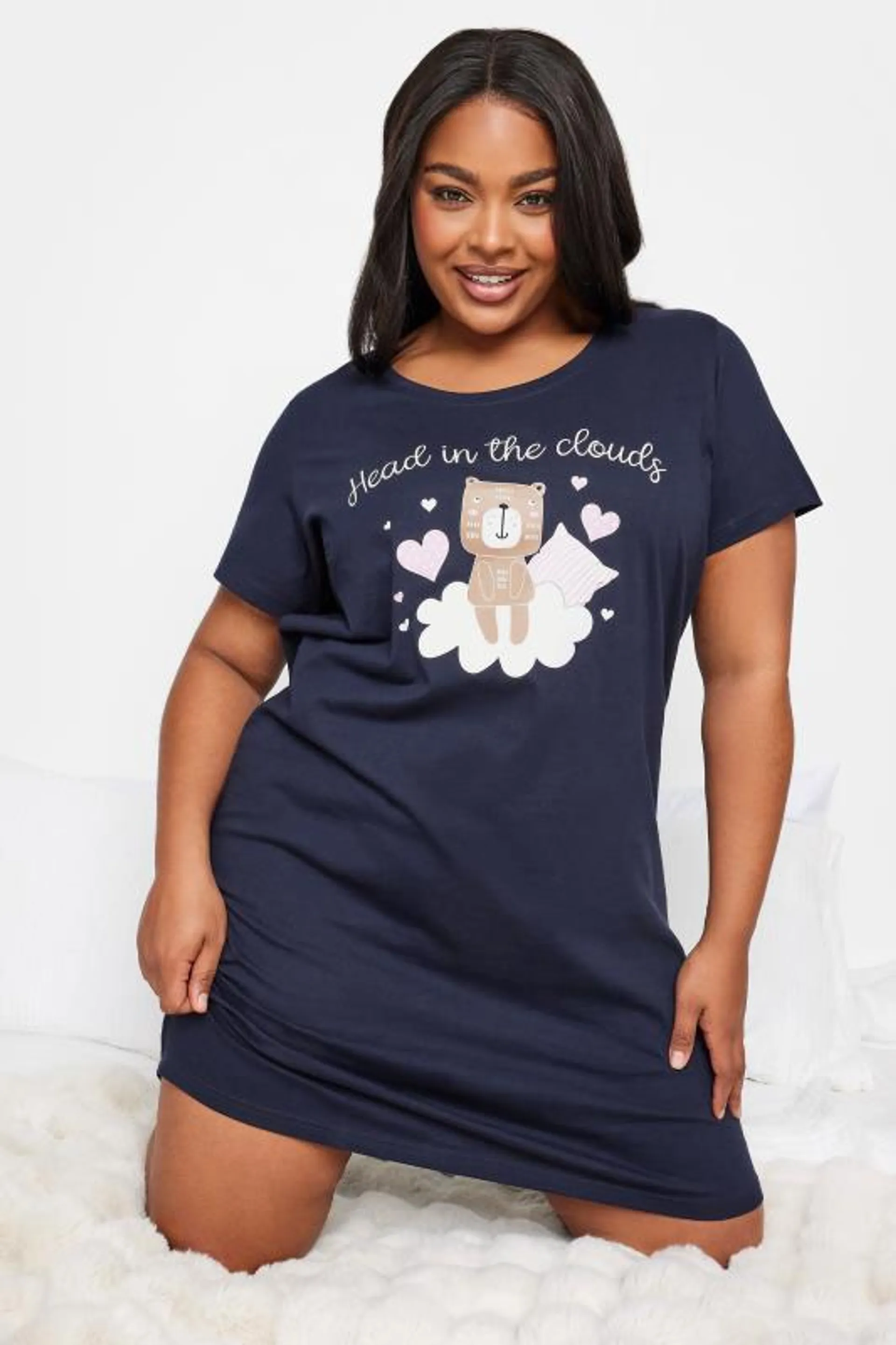 YOURS Curve Navy Blue 'Head In The Clouds' Nightdress