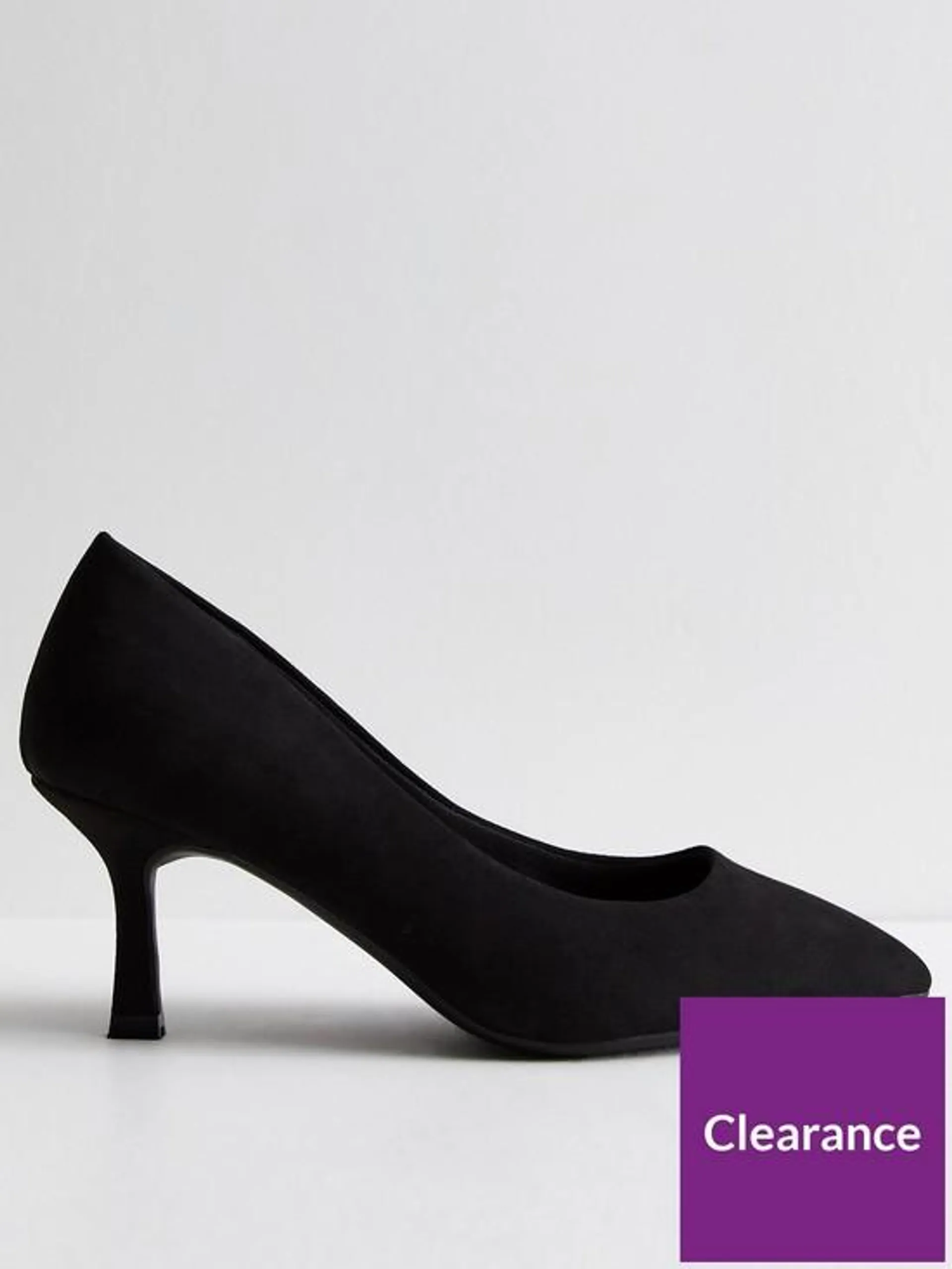 Wide Fit Black Suedette Pointed Stiletto Heel Court Shoes