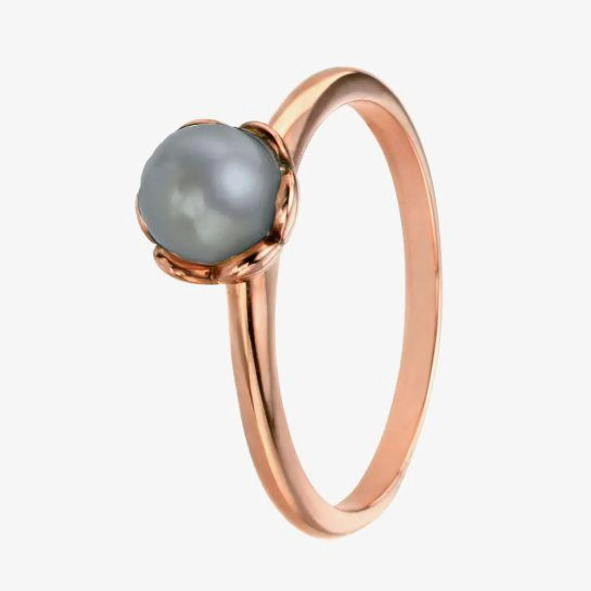 Rose Gold-Plated Grey Freshwater Pearl Flower Ring