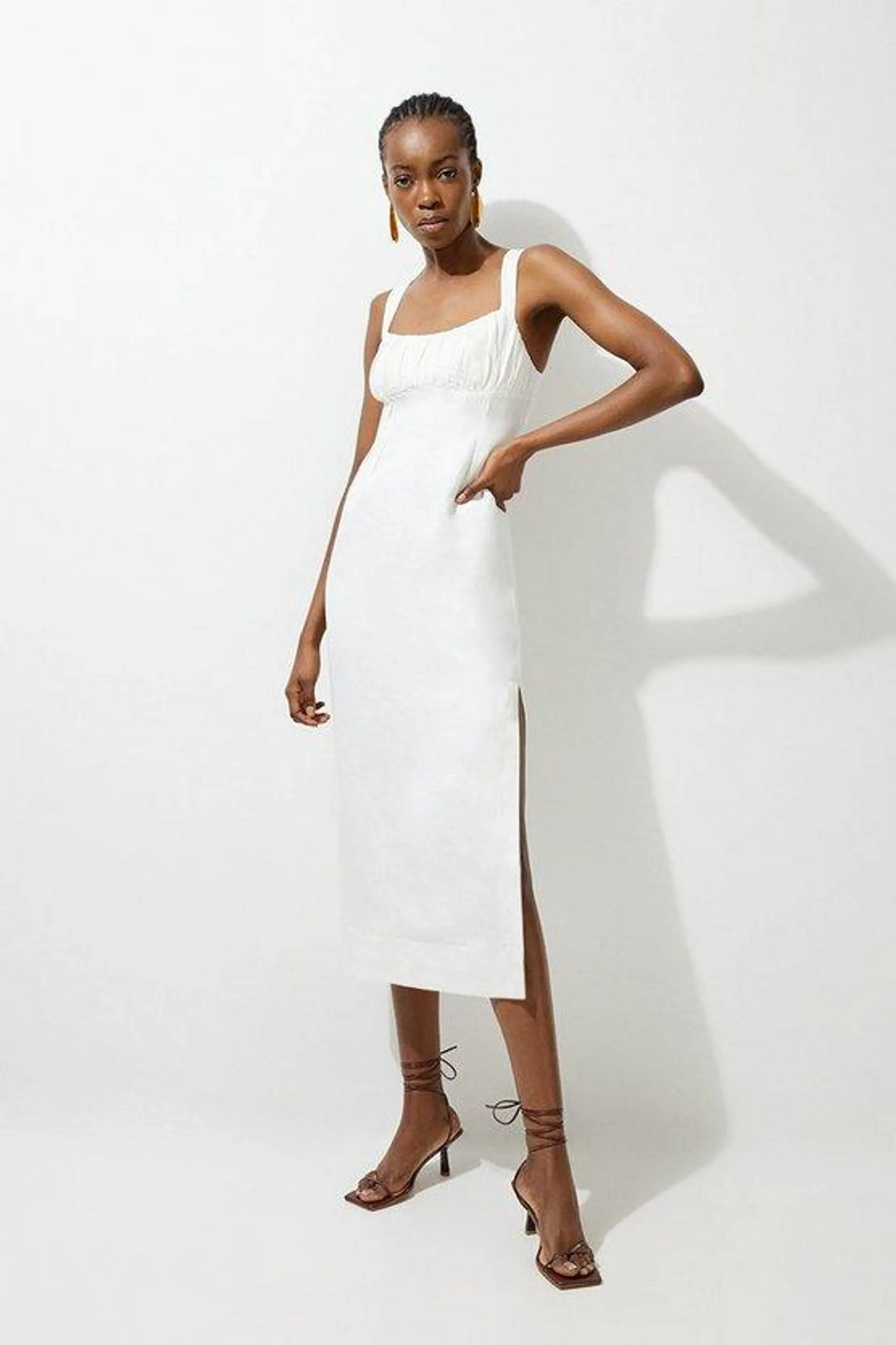 Viscose Linen Woven Strappy Midi Dress