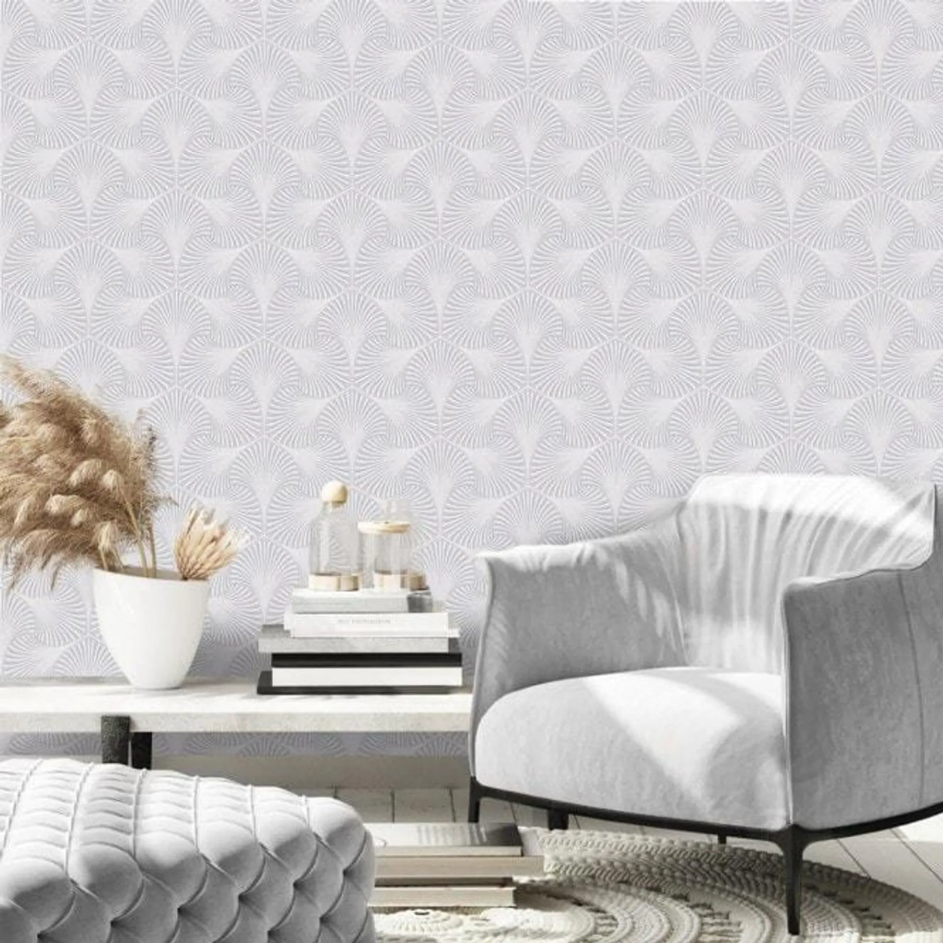 Aspen Geometric Metallic Wallpaper in Dove and Silver