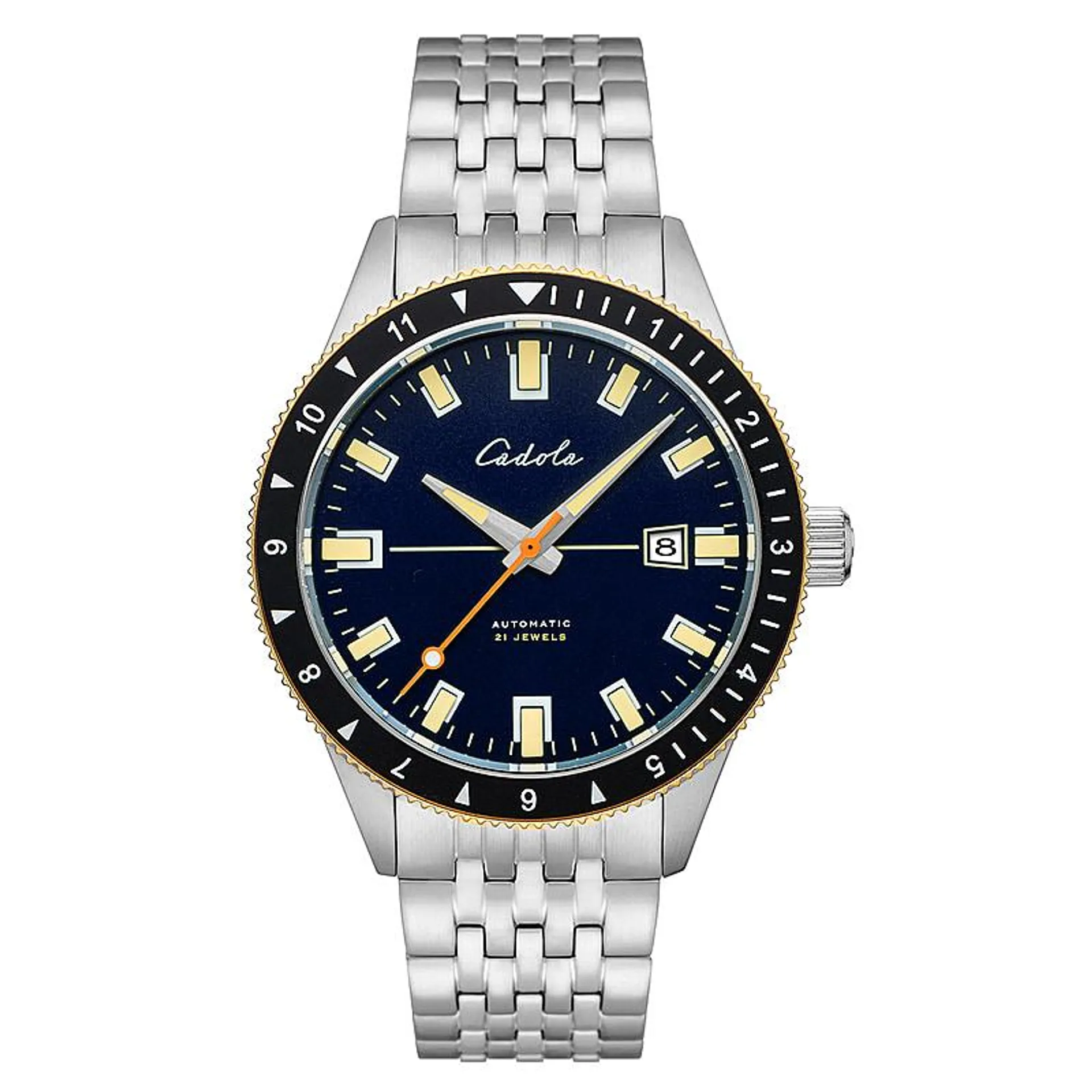 CADOLA Tahiti Japanese Automatic Movement with 3 Hands Date 20ATM Water Resistant Mens Watch with Blue and Stainless Steel Strap