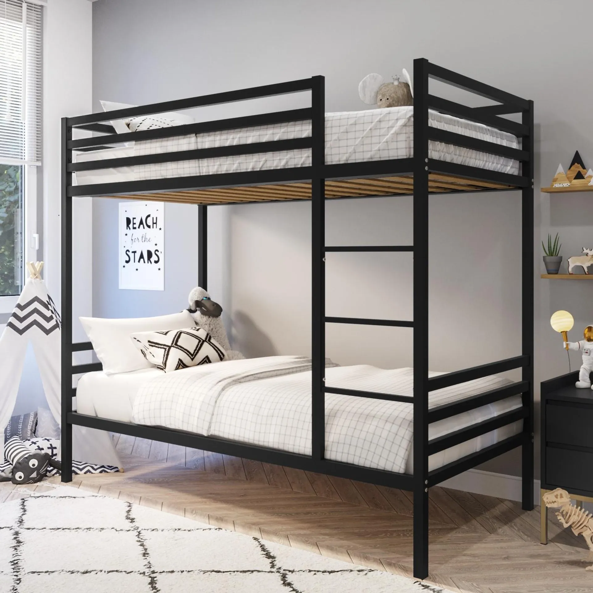 Black Metal Single Bunk Bed - Ralph