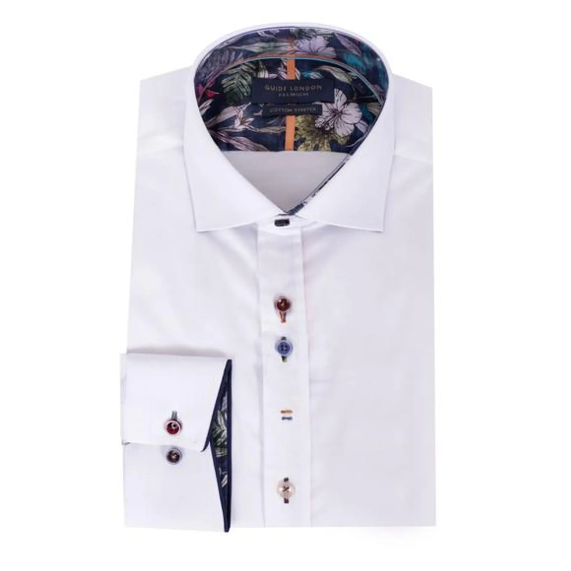 Mens White Flower Collar Shirt