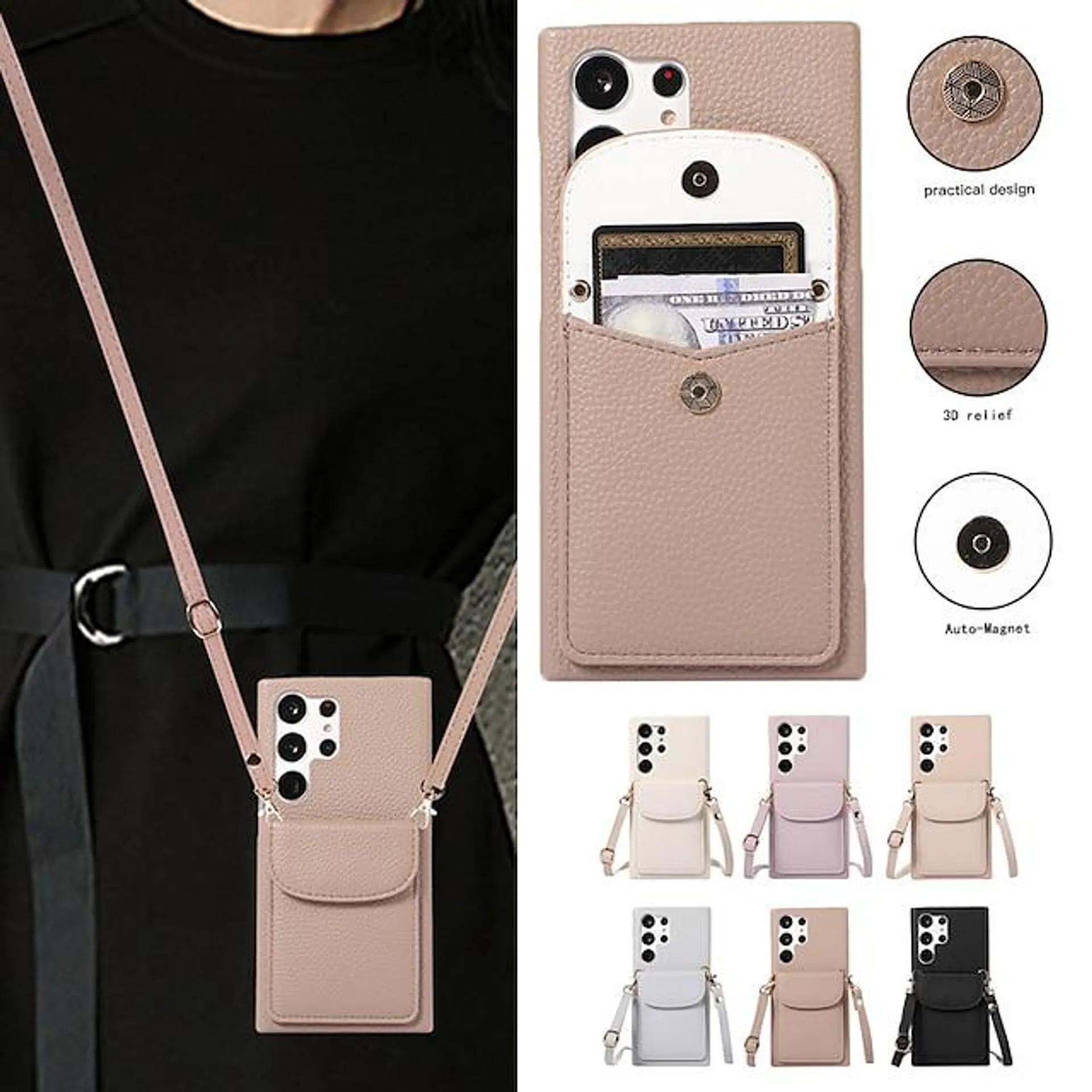Phone Case For Samsung Galaxy Handbag Purse Wallet Case S23 Ultra Plus S22 A54 A13 with Removable Cross Body Strap With Card Holder Solid Colored TPU PU Leather