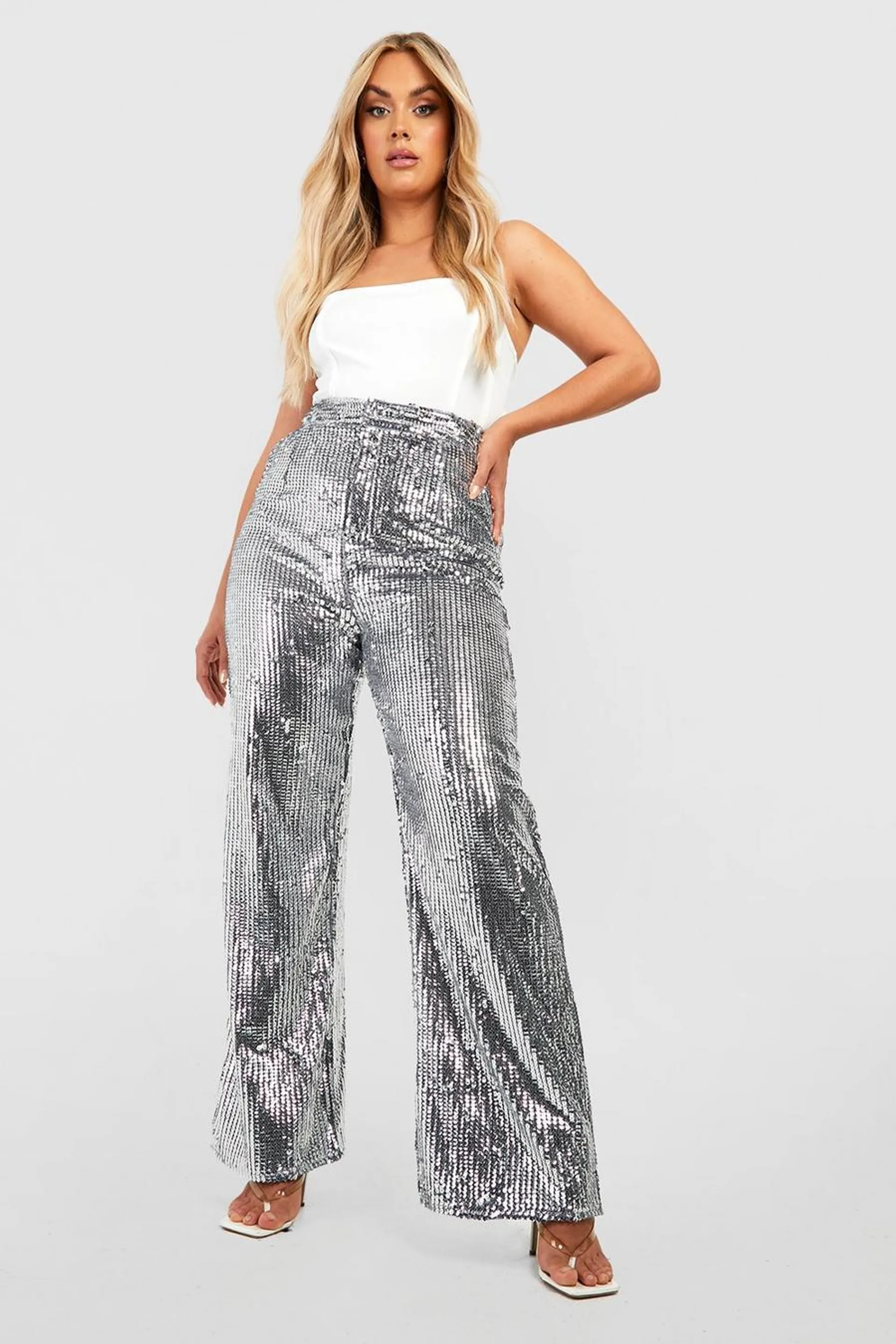 Plus Velvet Sequin Wide Leg Trousers