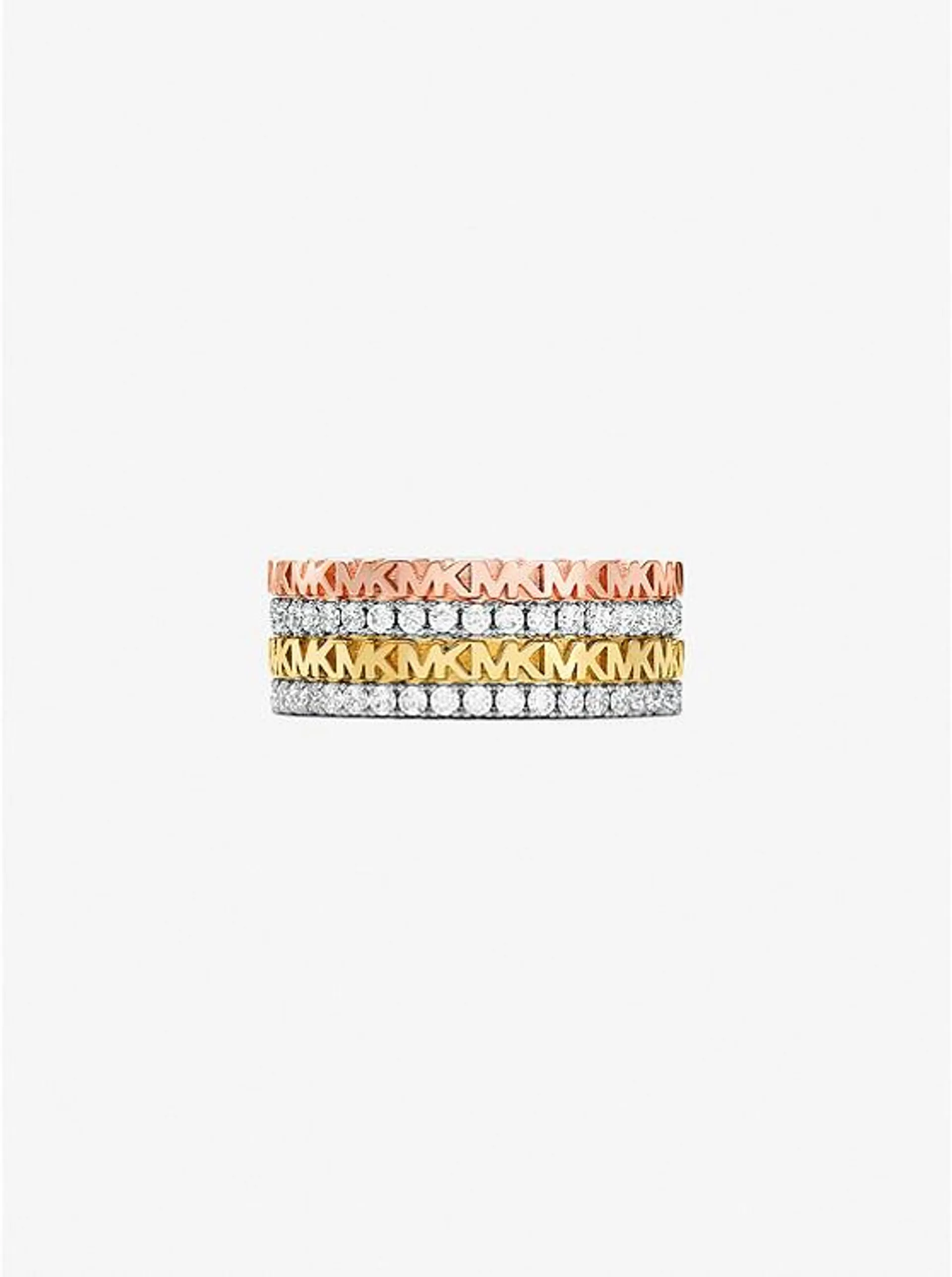 Precious Metal-Plated Sterling Silver Pavé Logo Stack Ring