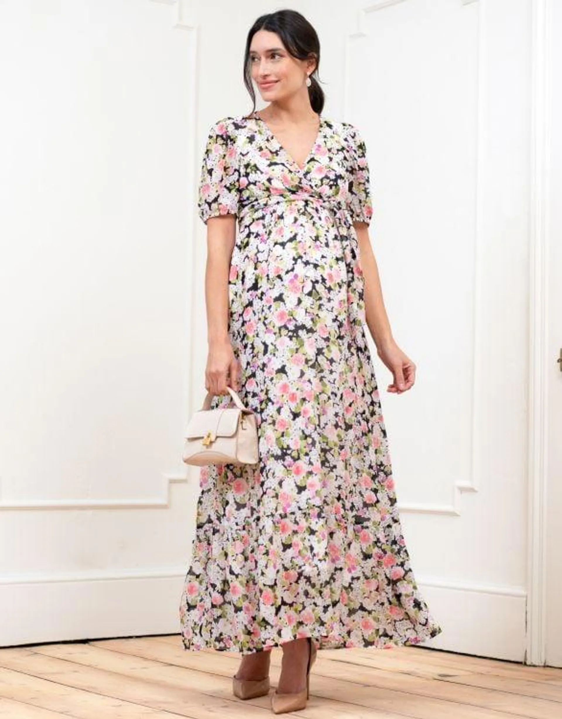 Chiffon Wrap-Top Maxi Maternity and Nursing Dress