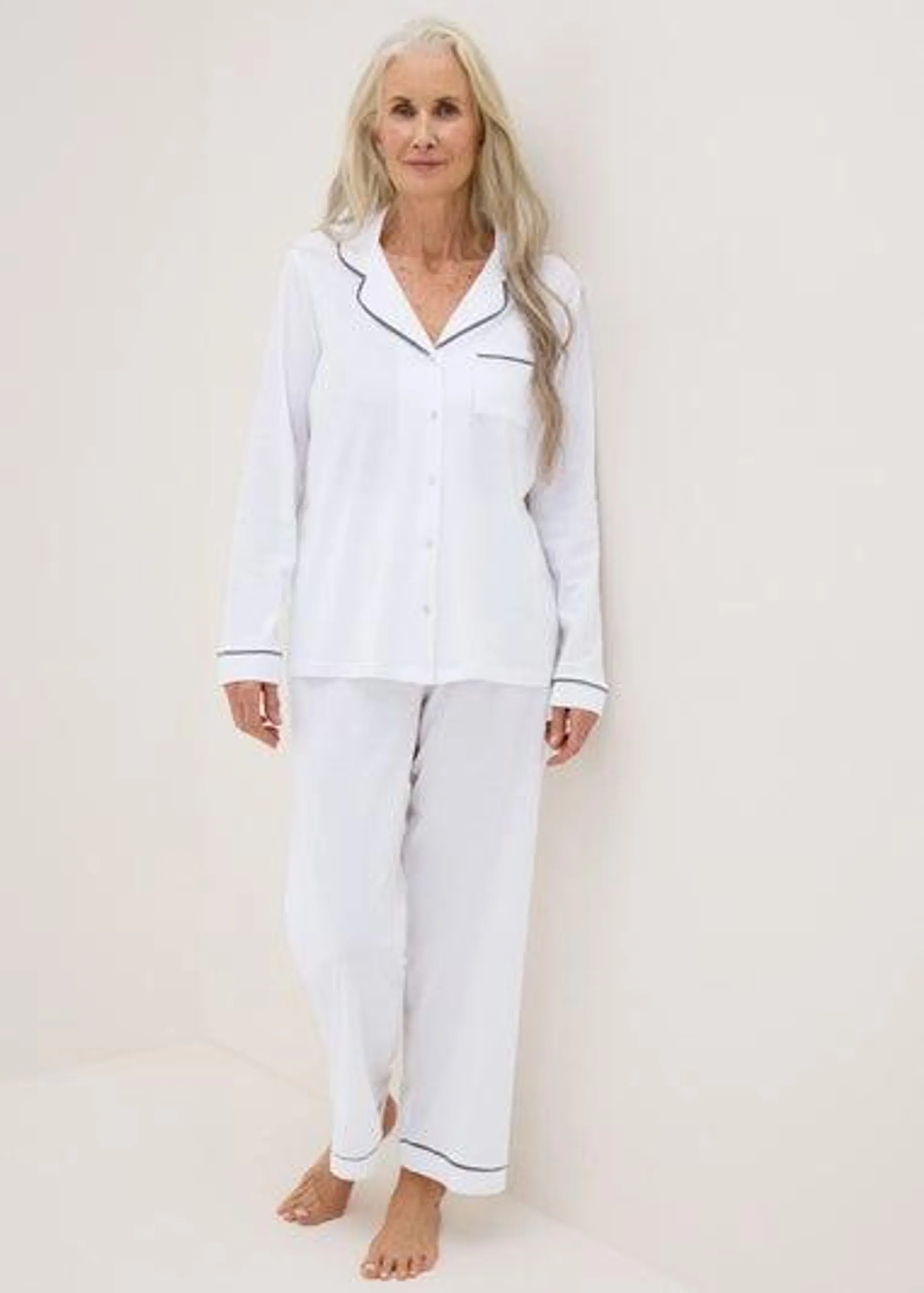 White Button Through Shirt Pyjama Set