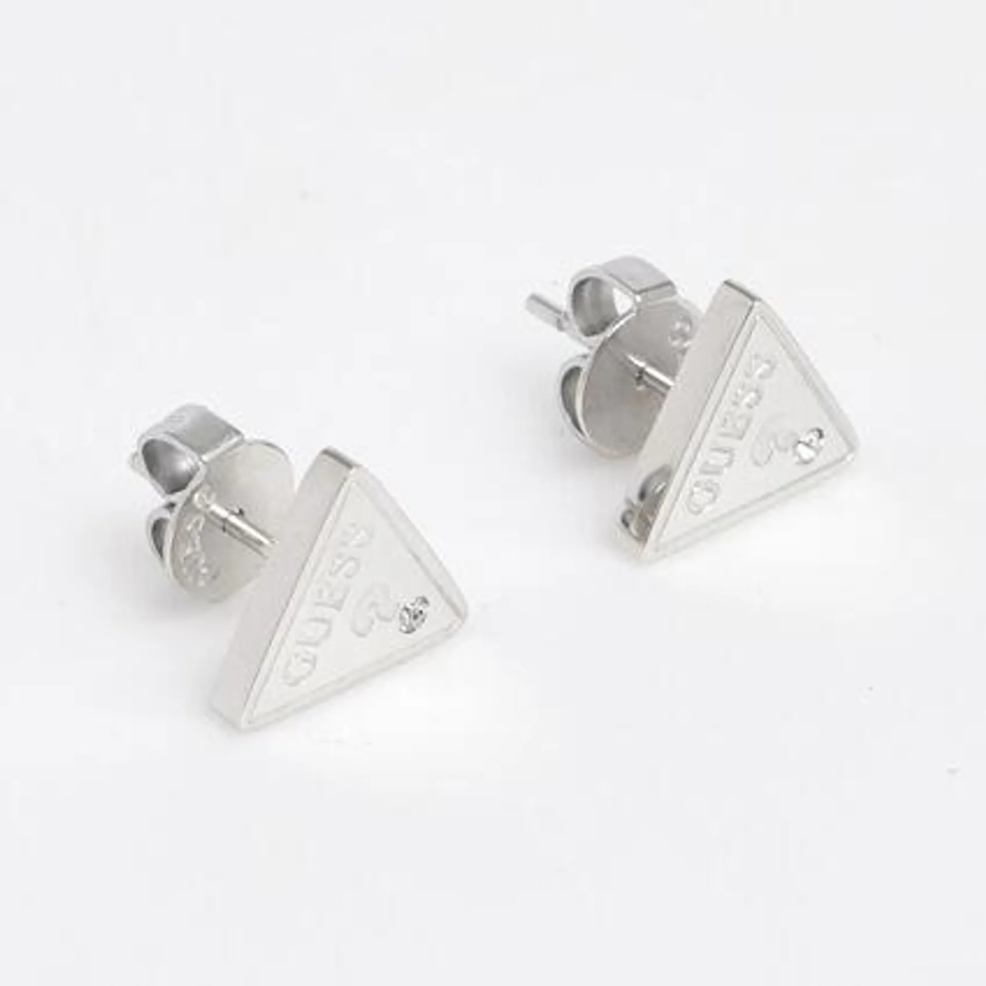 Silver Tone Triangle Stud Earrings