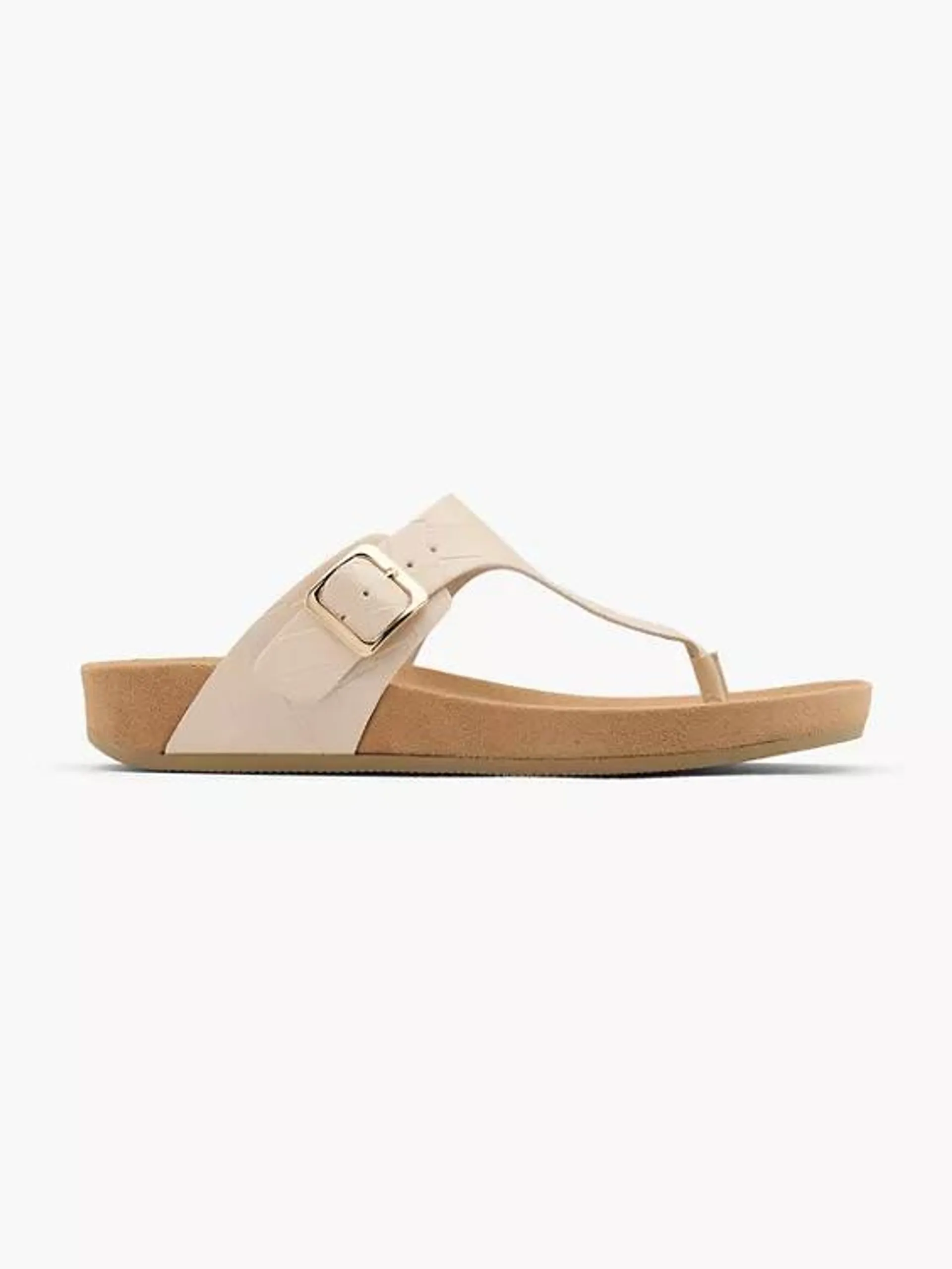 Beige Patent Toe Post Footbed Flat Sandal