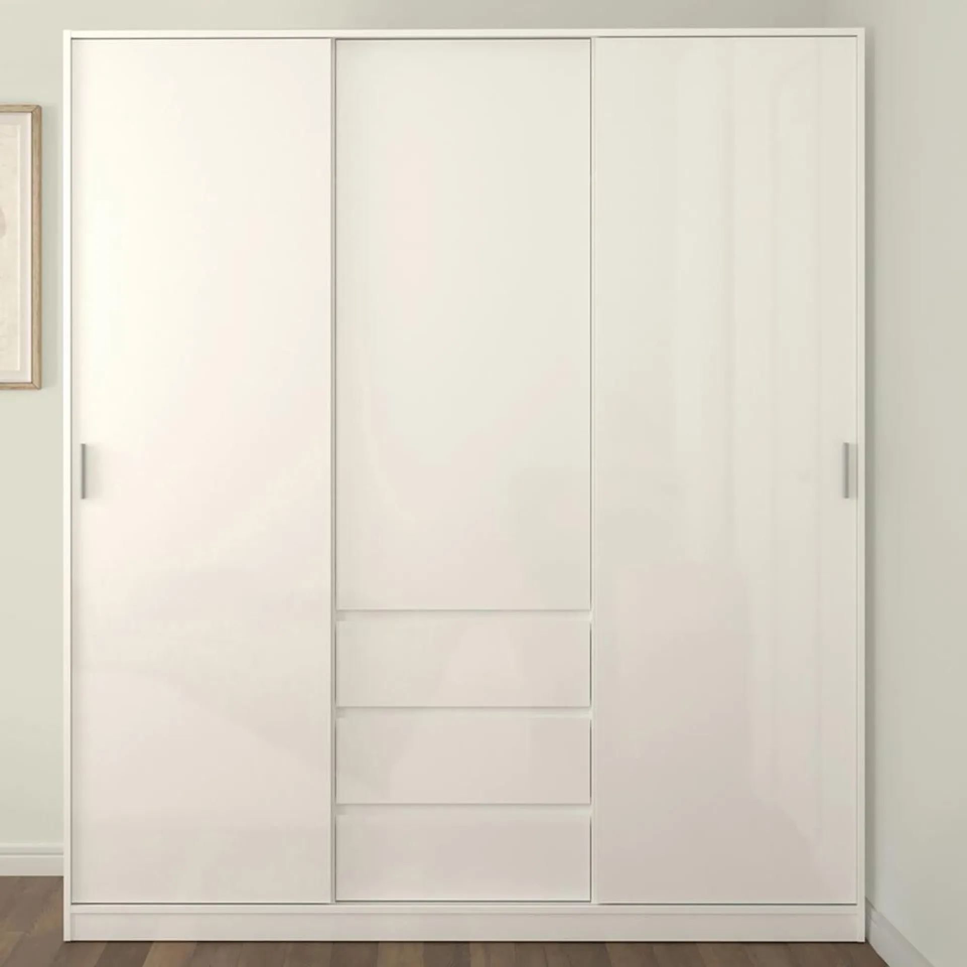 Florence 3 Door 3 Drawer White High Gloss Sliding Wardrobe