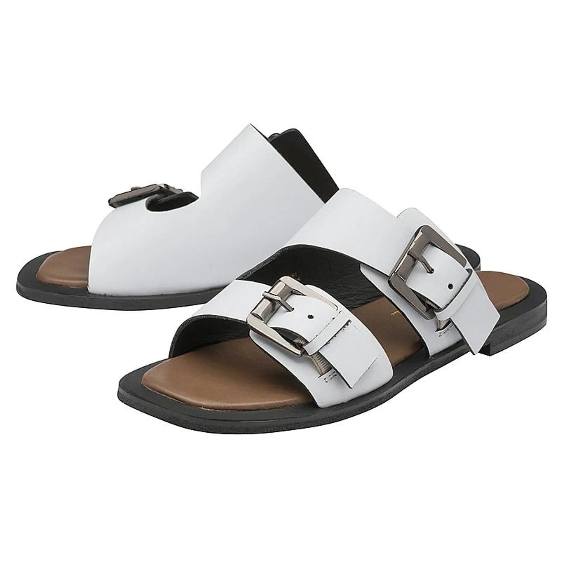 RAVEL Kintore Double Buckle Strap Leather Sandal - White