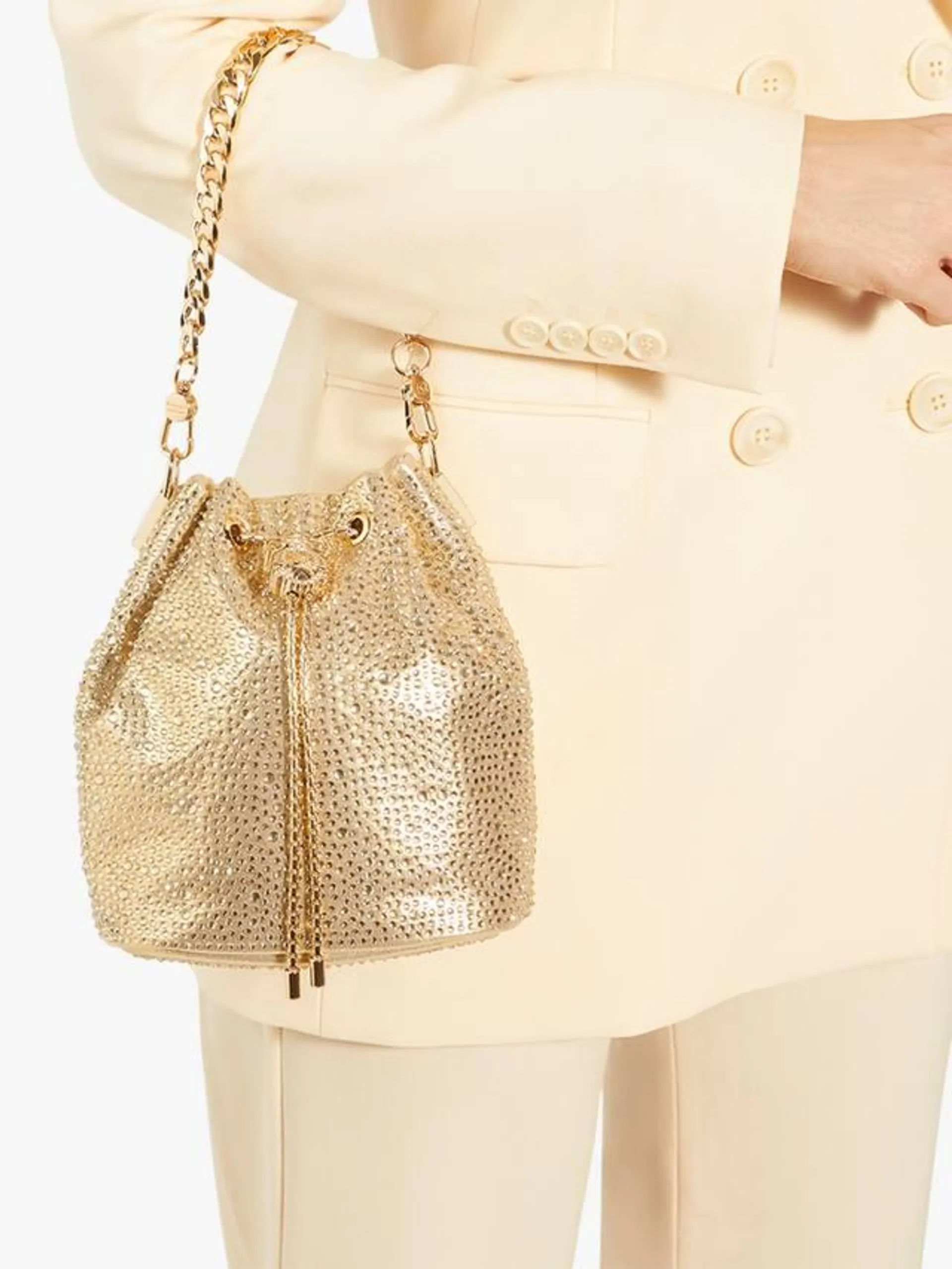 Electrical Diamante Drawstring Bag, Gold