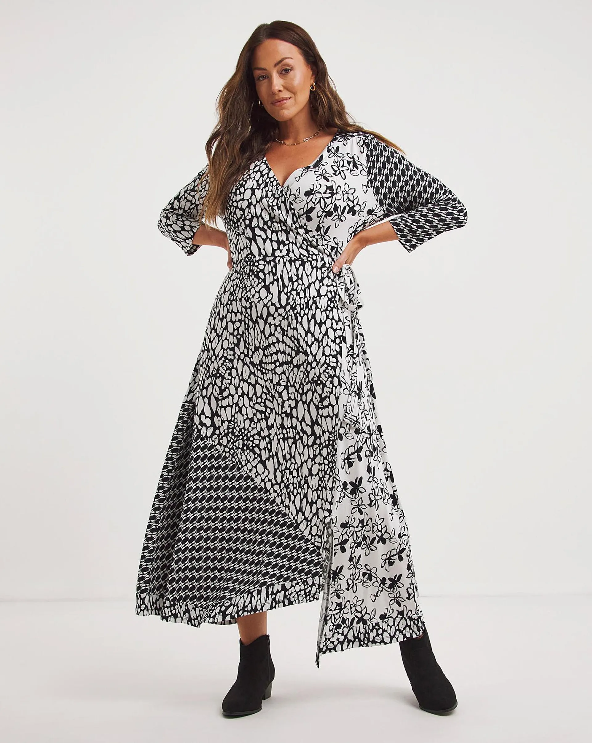 Joe Browns Black/White Melissa Wrap Jersey Maxi Dress