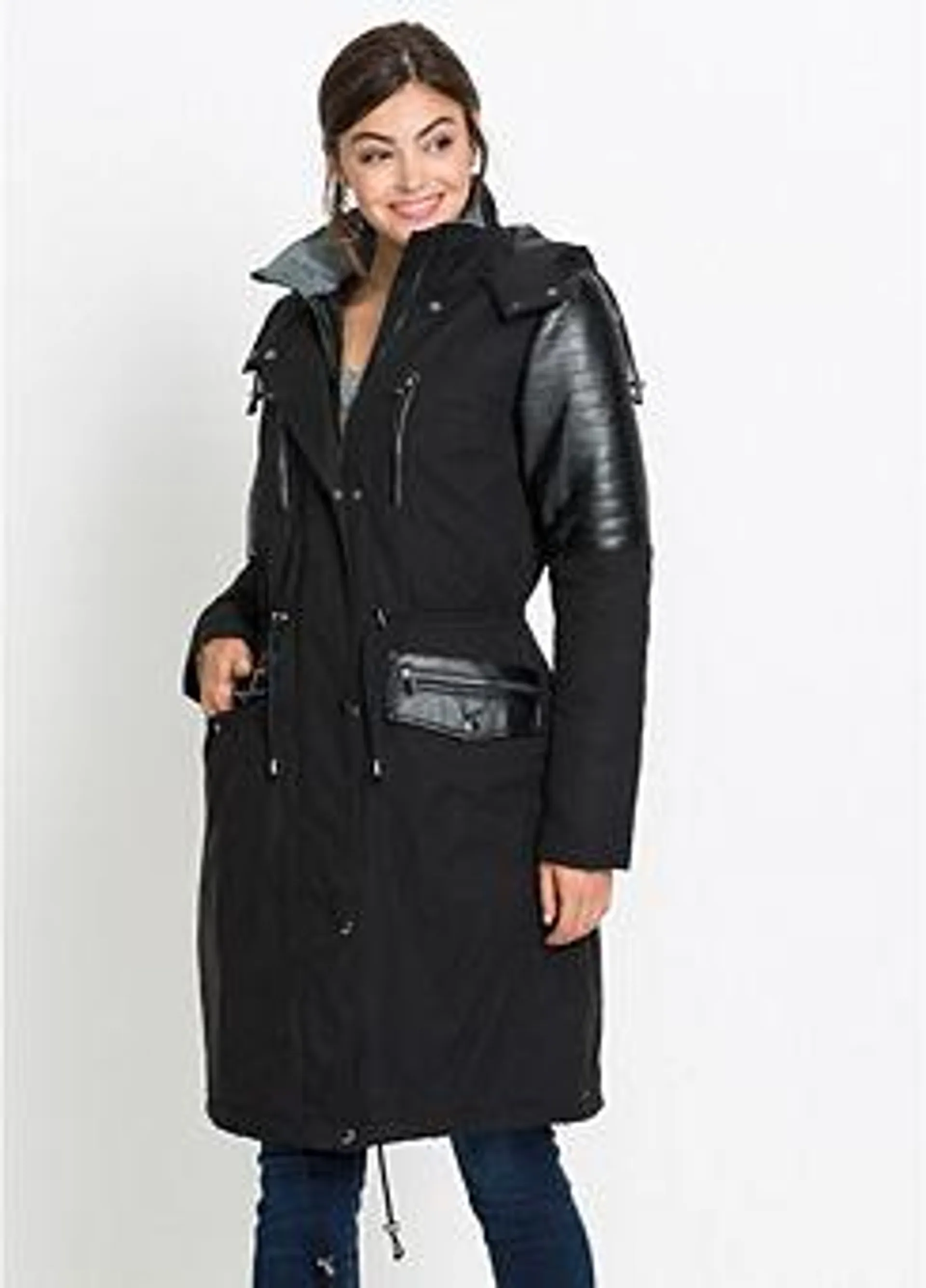 Faux Leather Trim Parka