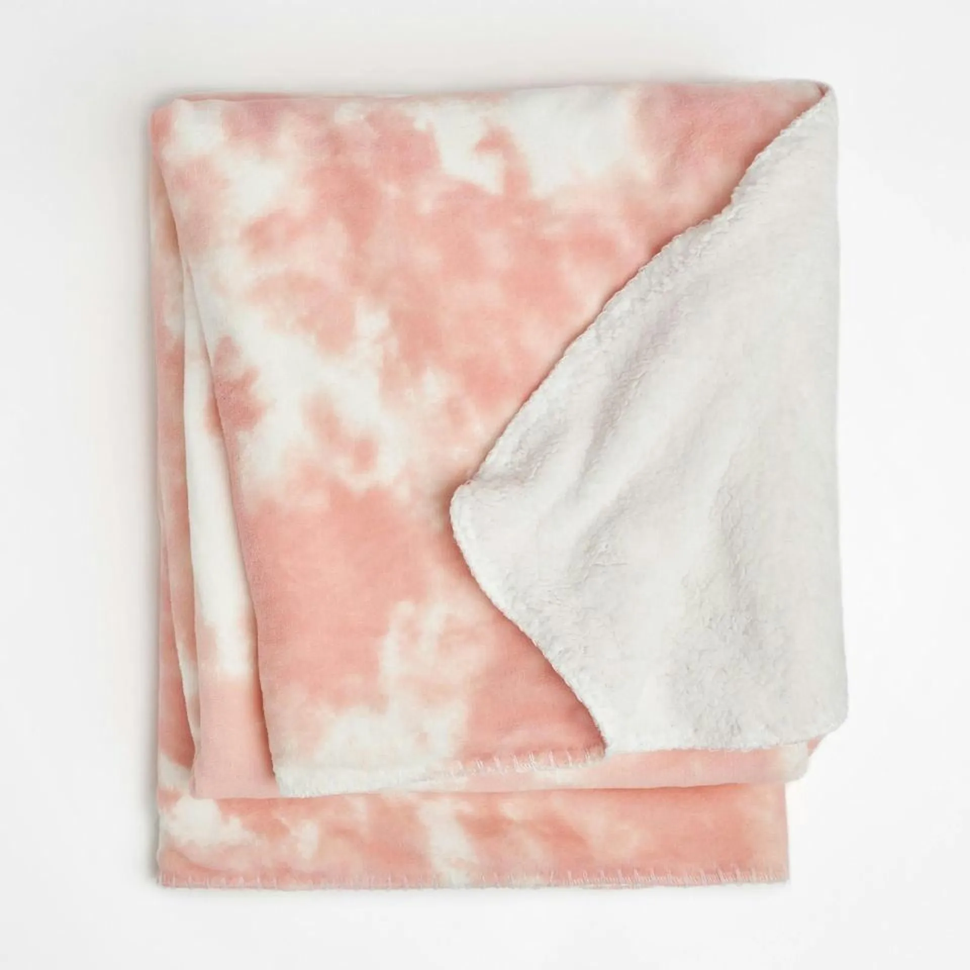 Dreamscene Tie Dye Fleece Blanket Bedspread, 150x180cm - Blush Pink