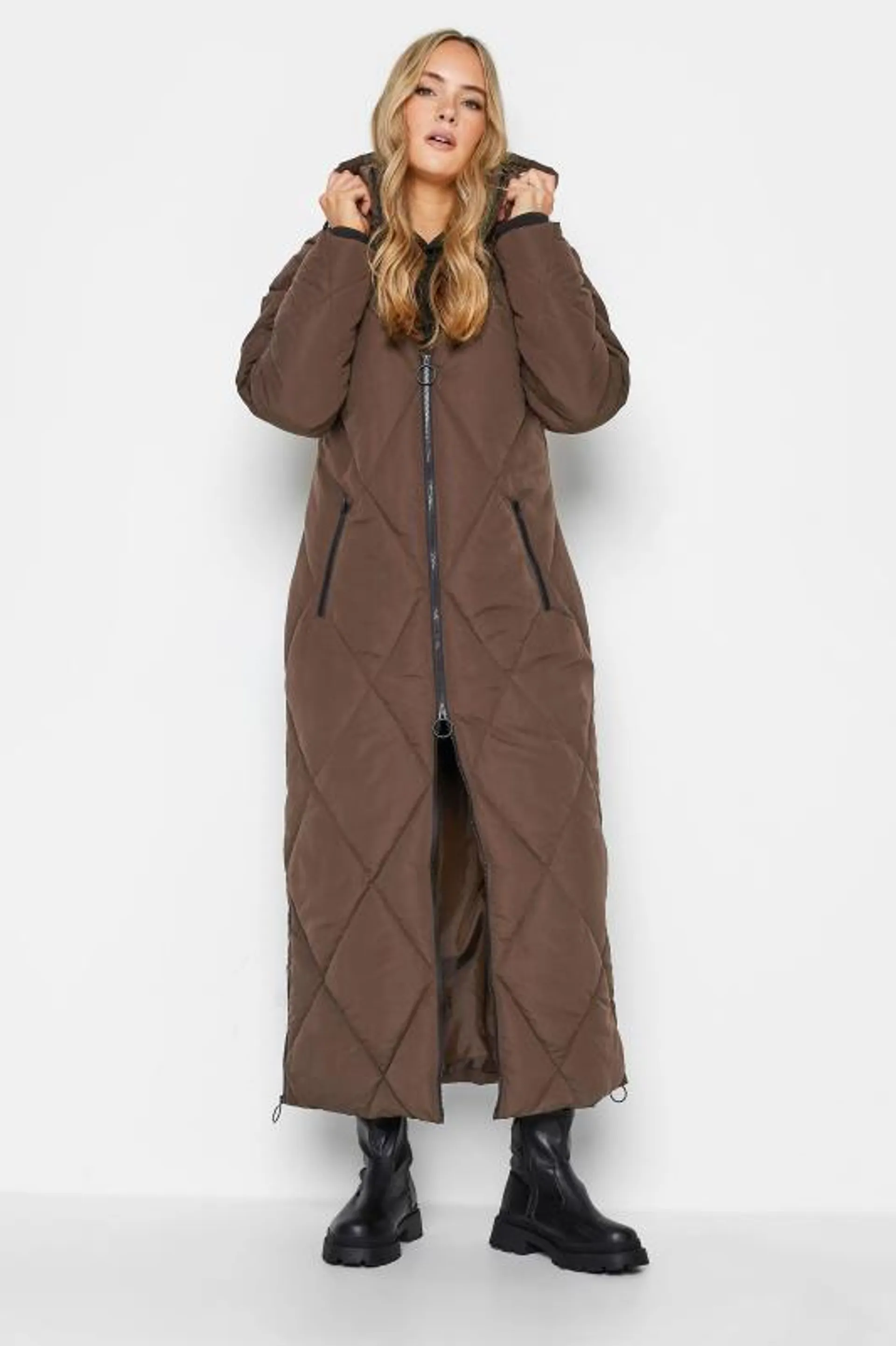 LTS Tall Brown Maxi Puffer Coat