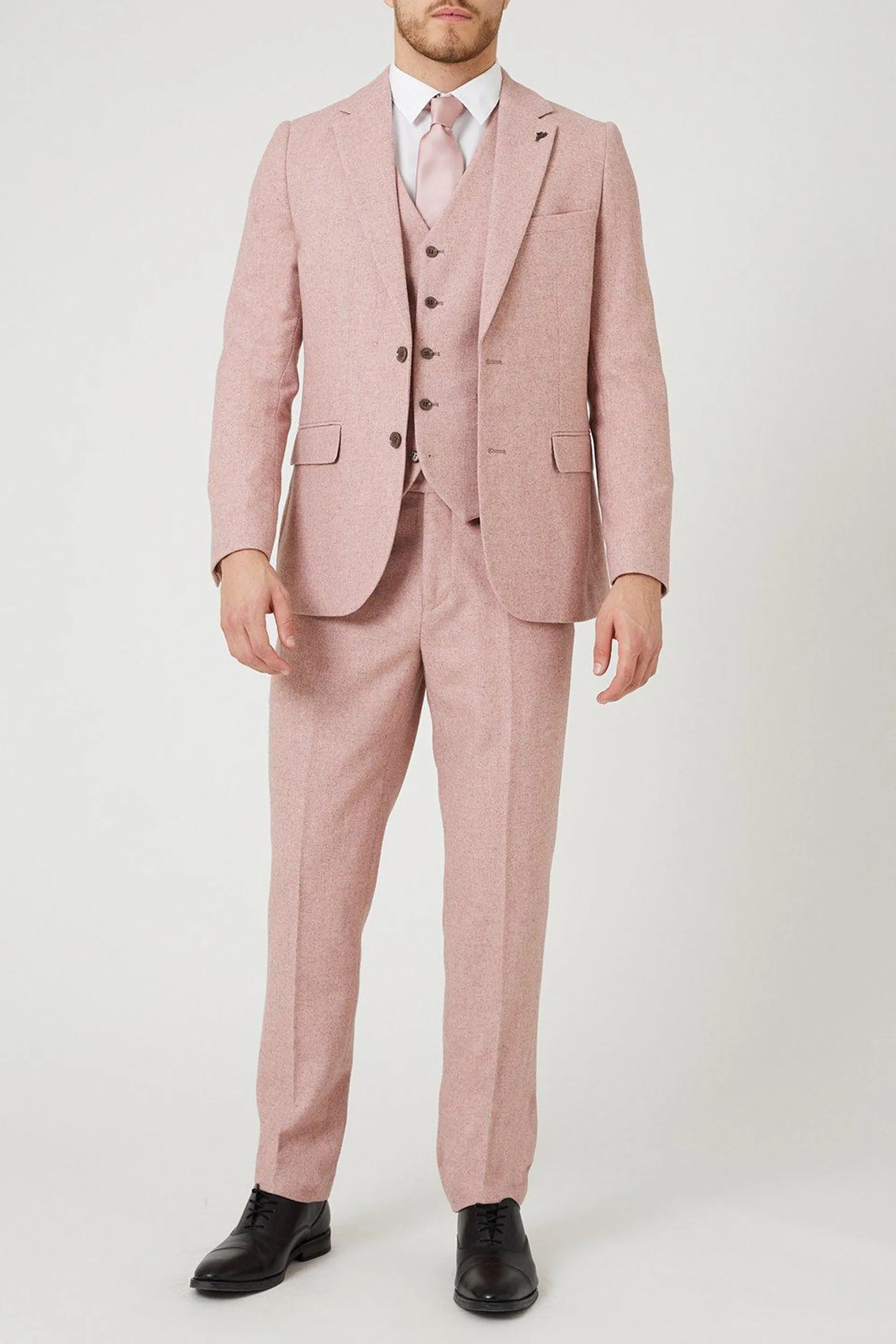 Slim Fit Pink Tweed Three-Piece Suit