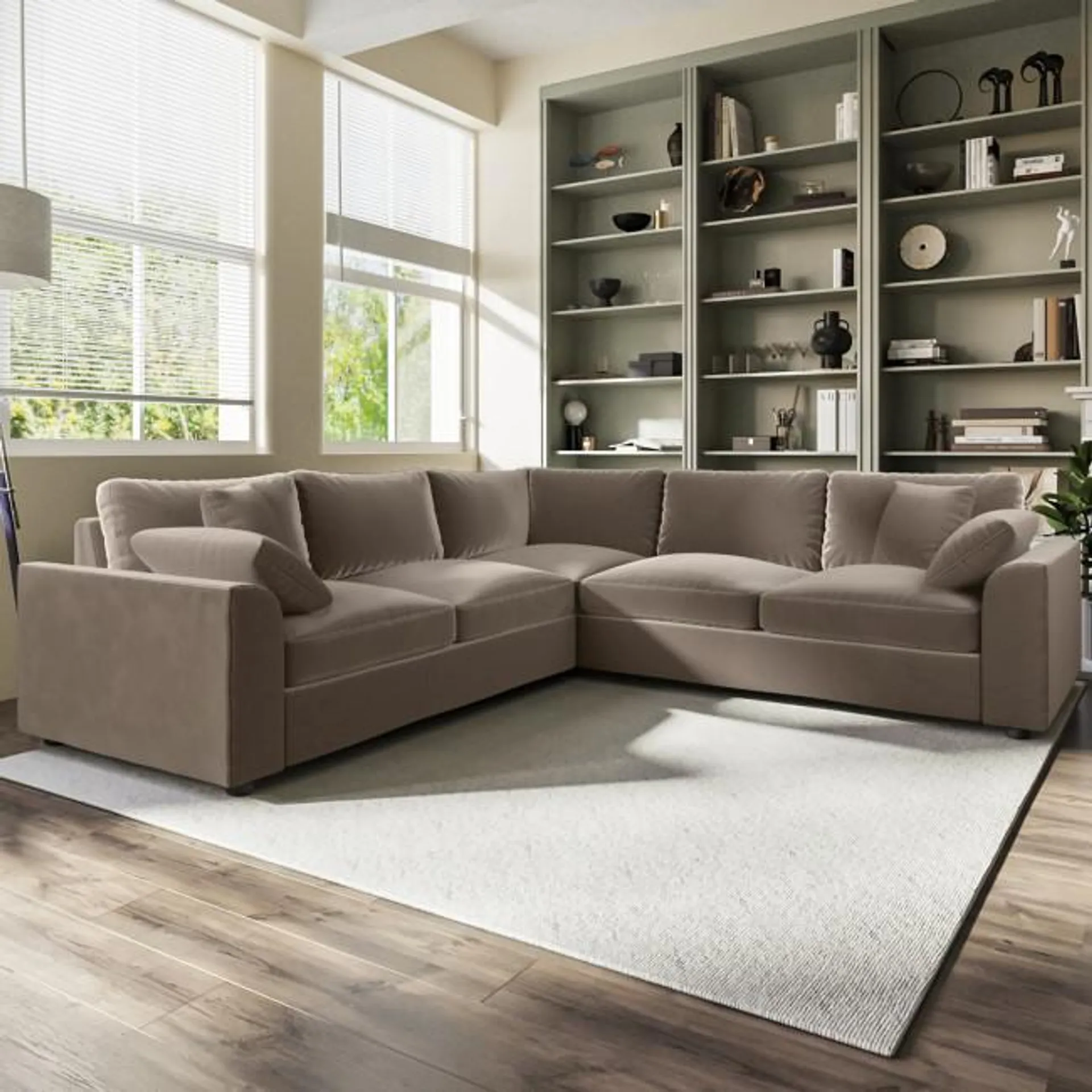 Large Mink Sustainable Velvet Corner Sofa - Seats 5 - Tatum