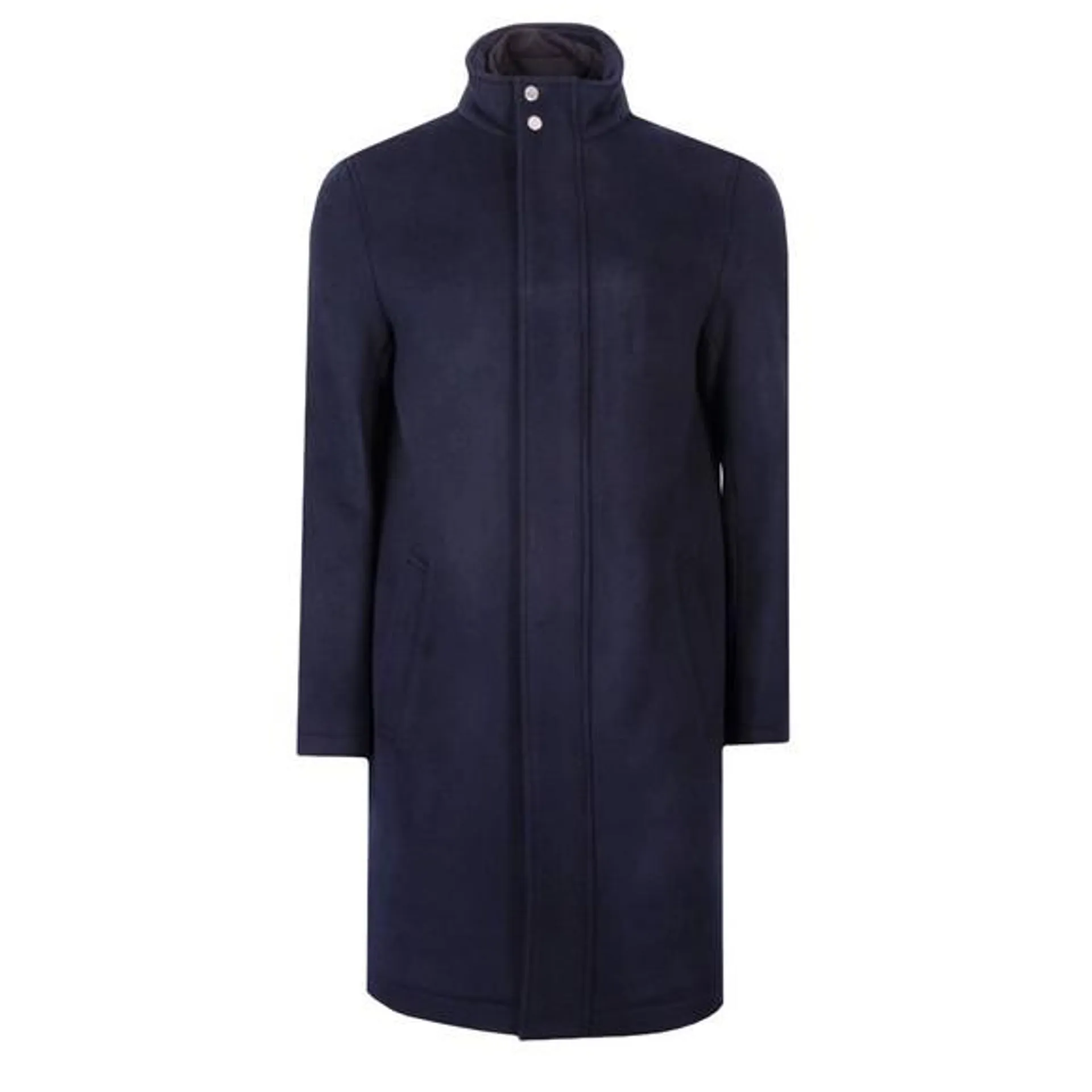 Mens Blue Wool Blend Funnel Neck Coat