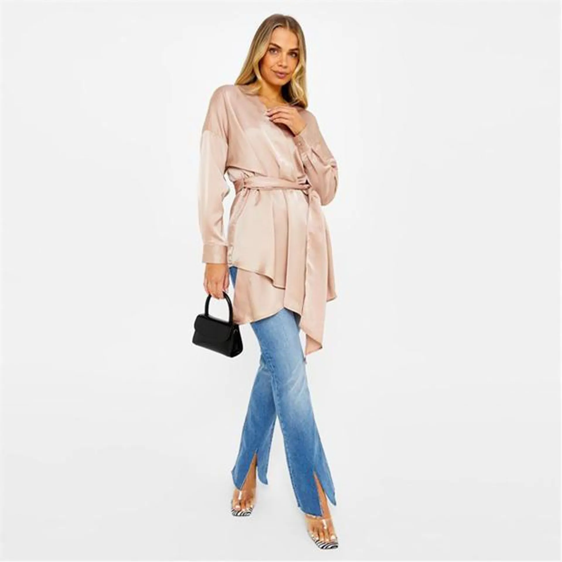 Tall Wrap Front Satin Blouse