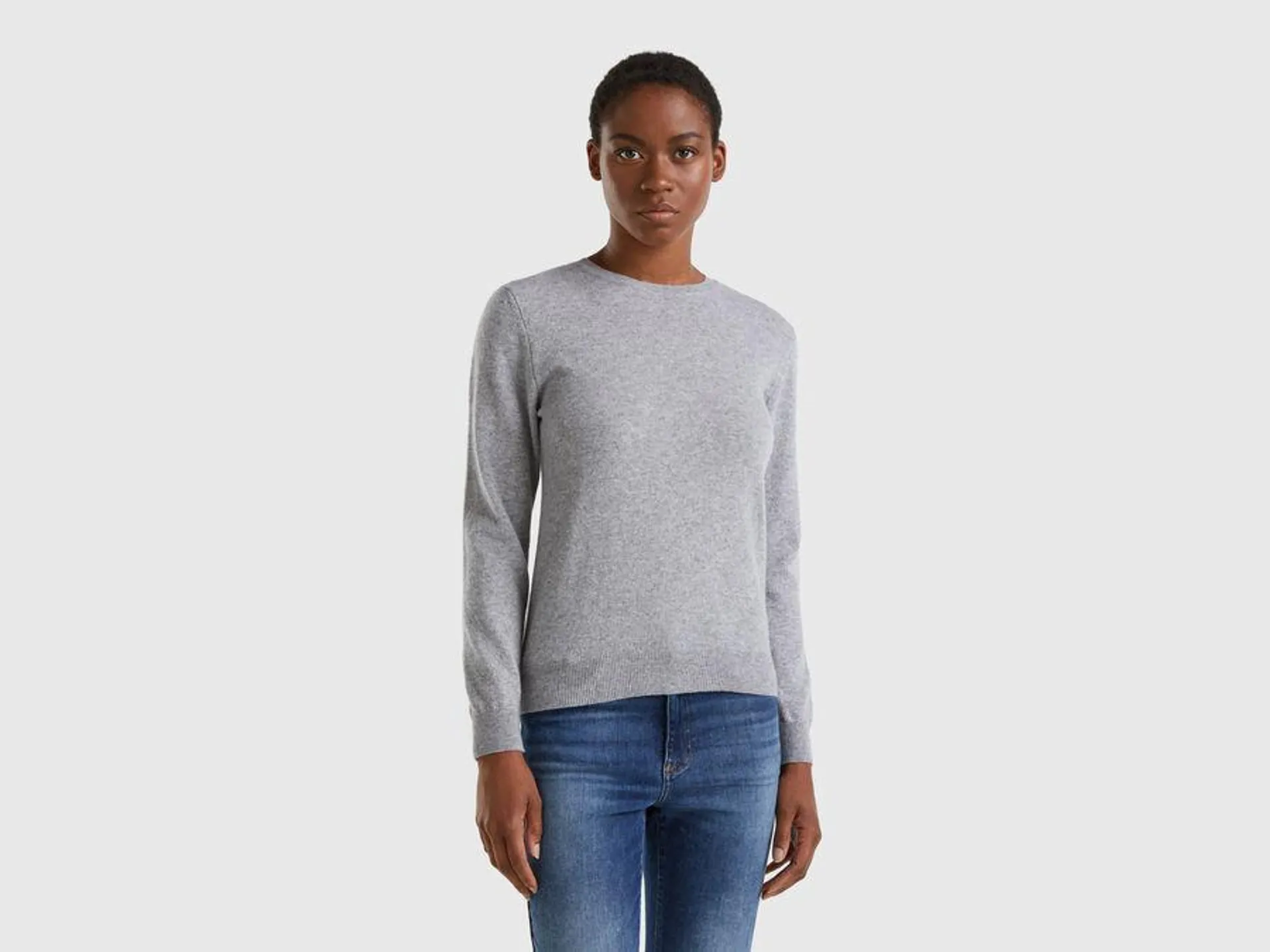 Light gray crew neck sweater in Merino wool