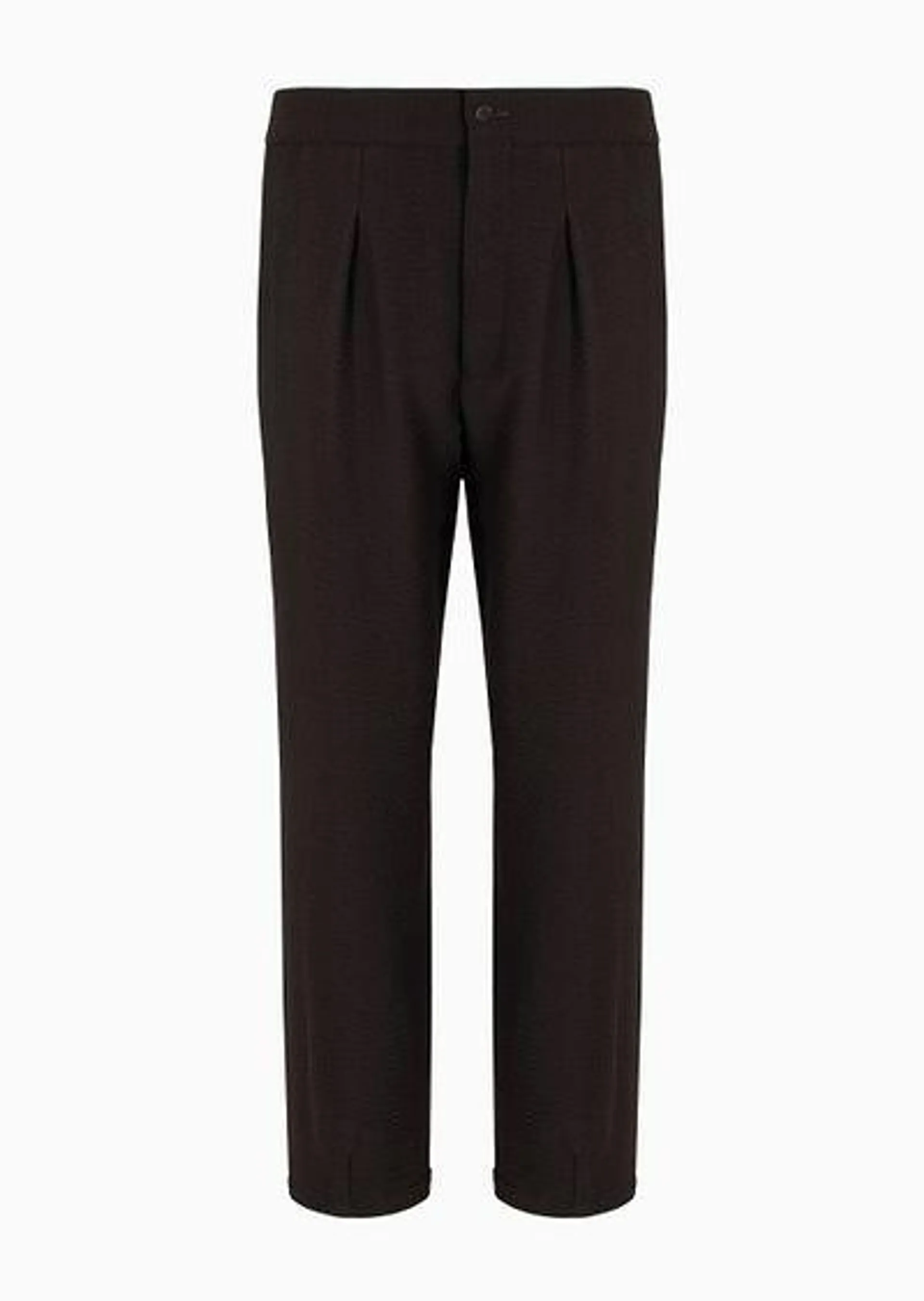 Single-pleat, virgin wool and cashmere seersucker trousers