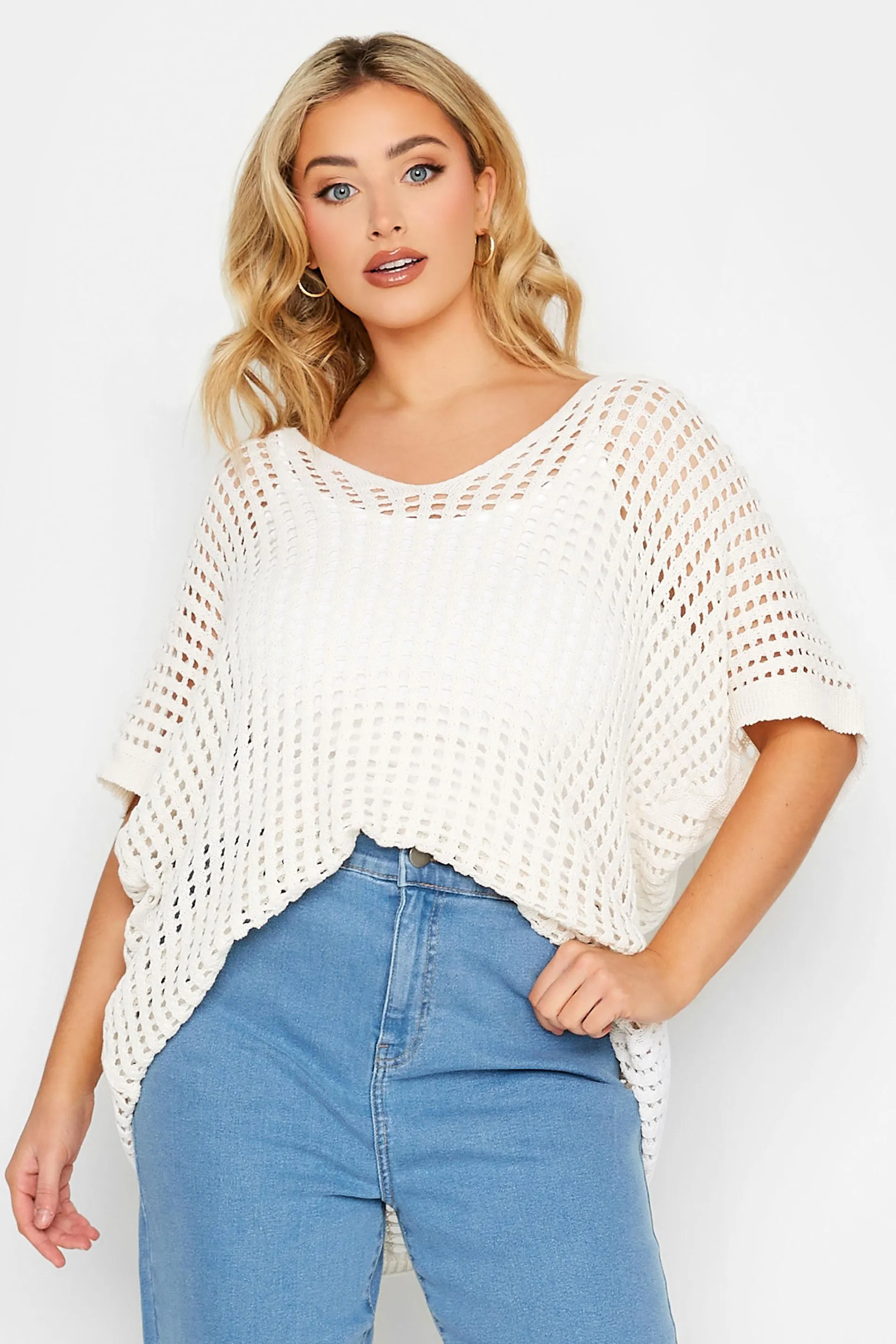 YOURS Curve White Crochet Short Sleeve Top