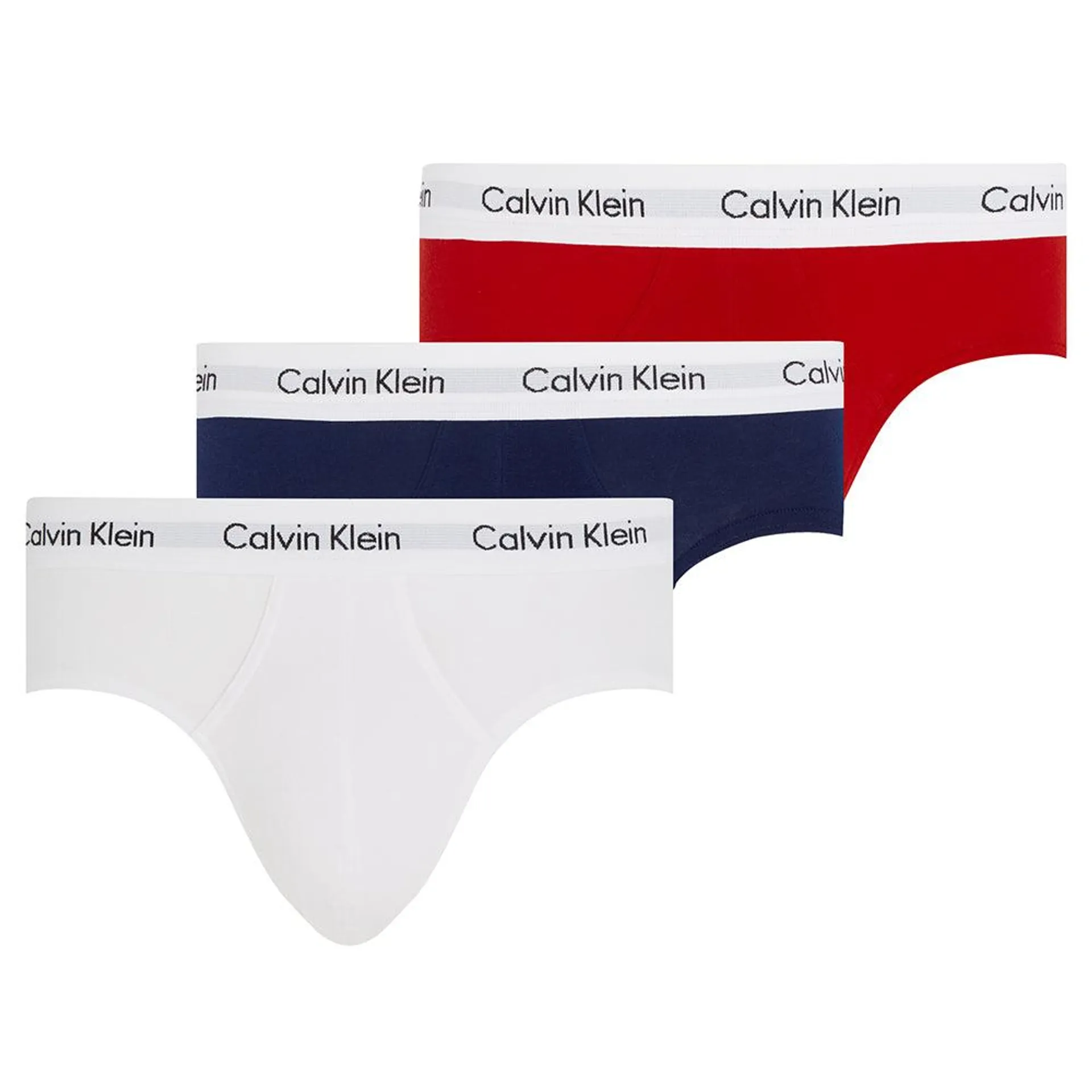 Cotton Stretch 3-Pack Contrast Waistband Briefs, White/Red/Blue