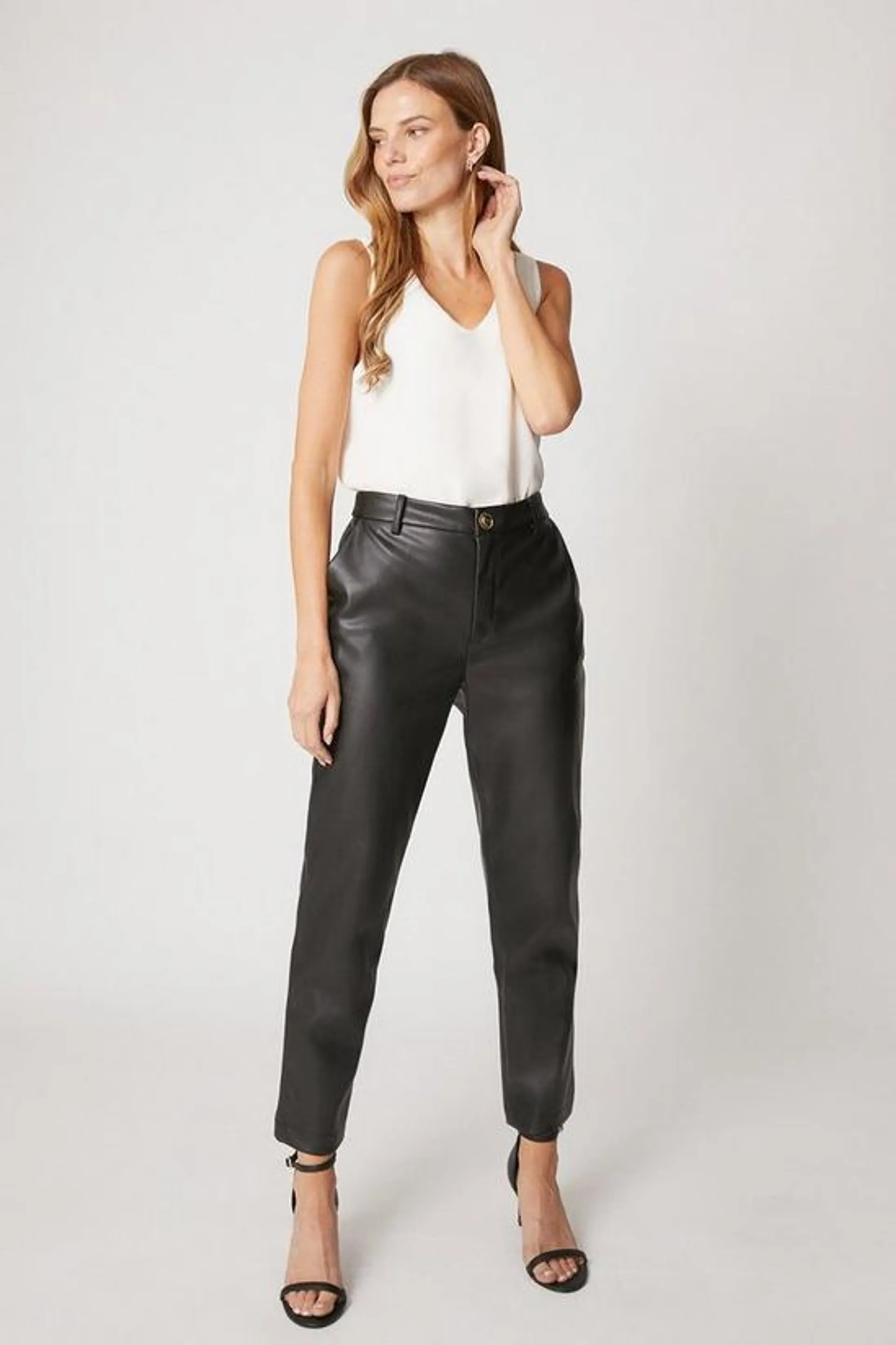 Black Faux Leather Straight Leg Trousers