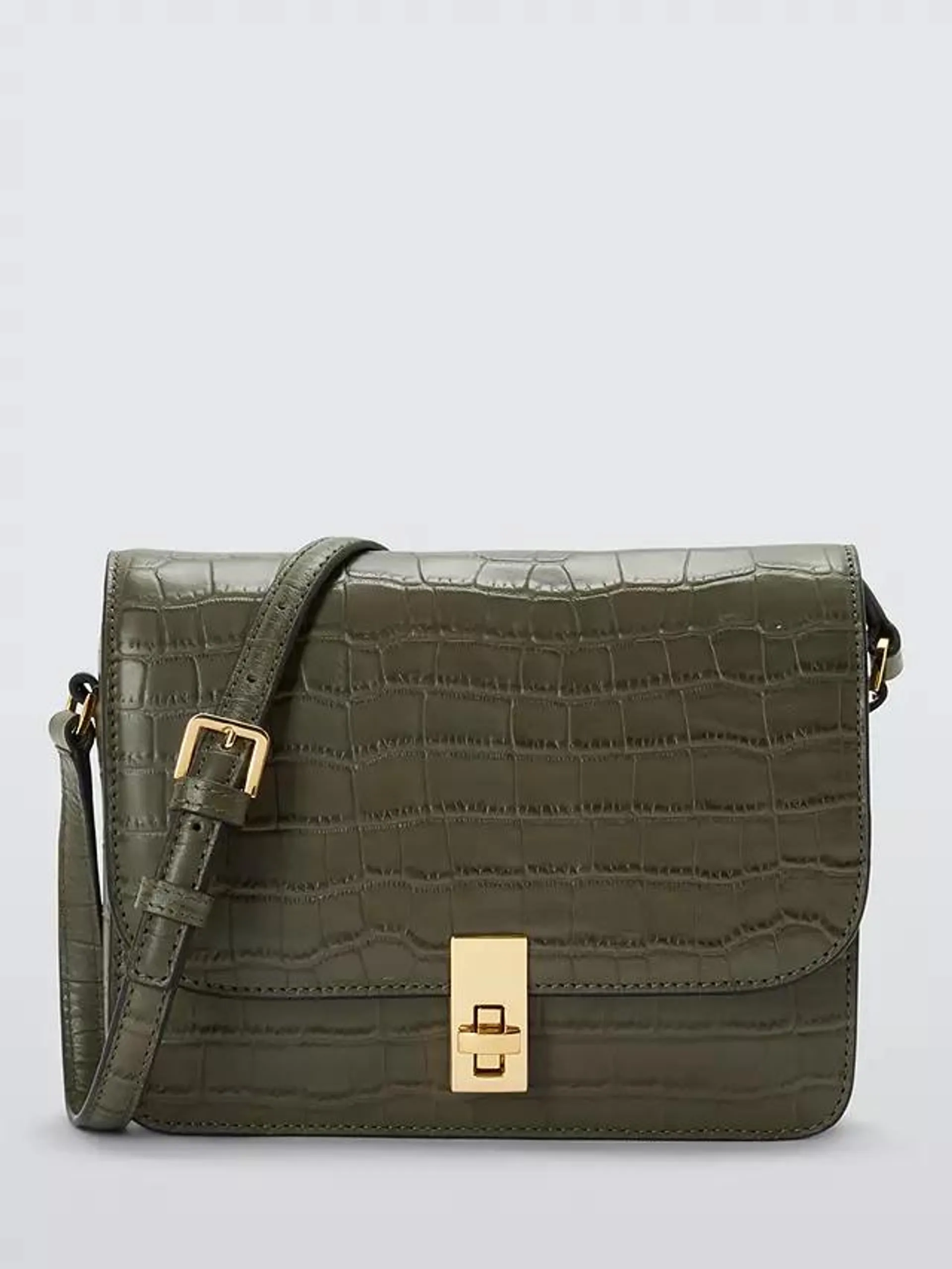 Croc Effect Leather Flapover Satchel